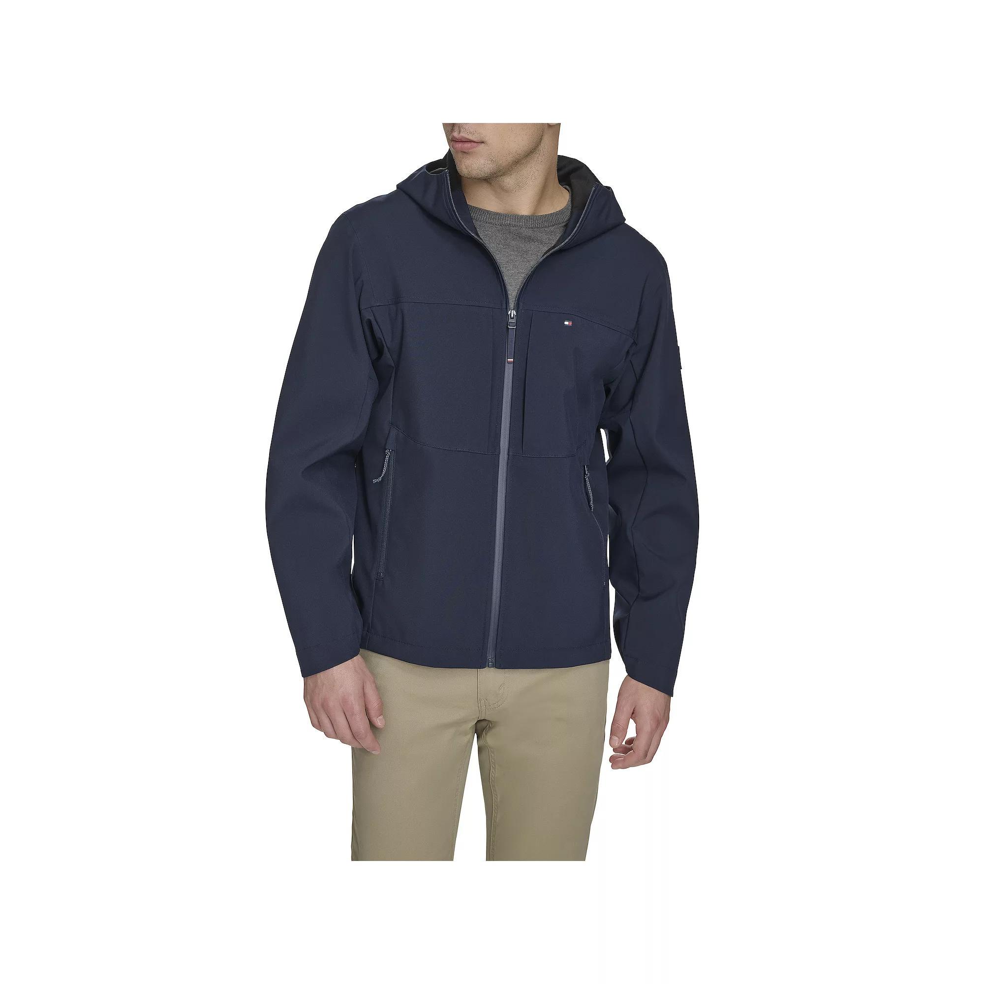 Men's Tommy Hilfiger Soft Shell Hooded Water Resistant Midweight Jacket, Size: Medium, Blue Product Image
