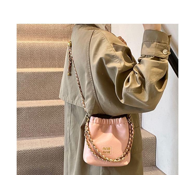 Chain Strap Lettering Print Faux Leather Crossbody Bag Product Image