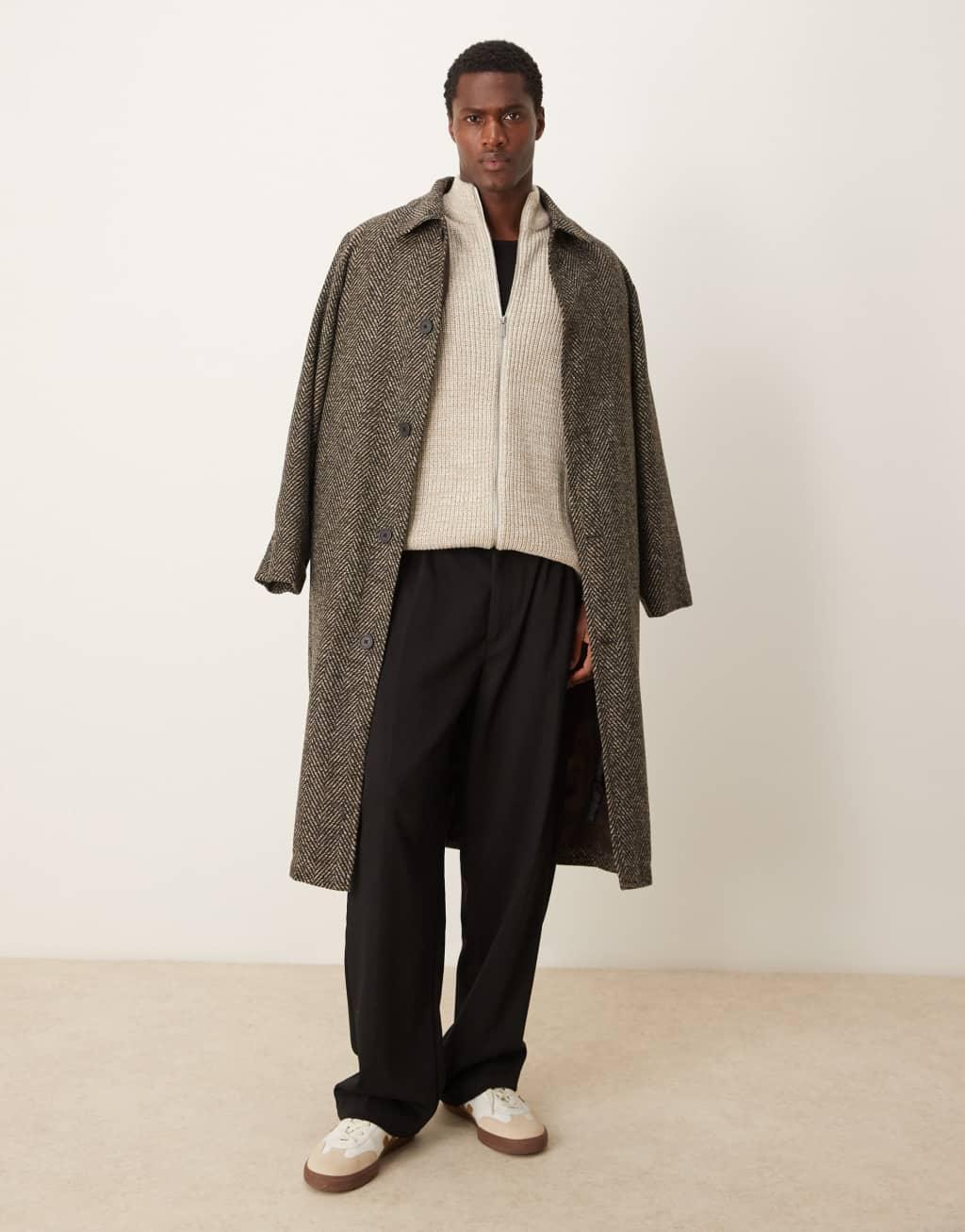 ASOS DESIGN knitted oversized fisherman rib zip through in oatmeal twist Product Image