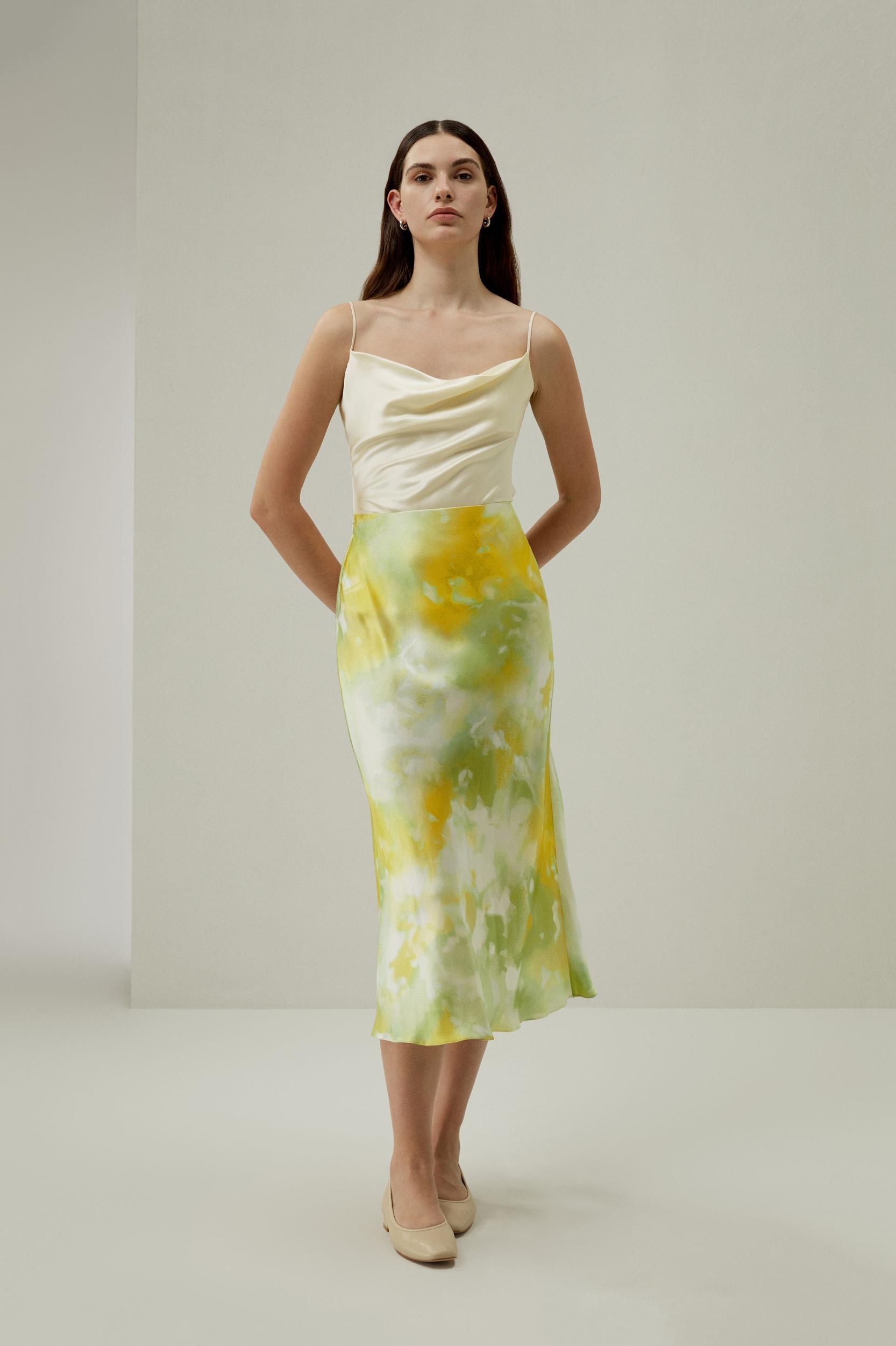 Print Bias Cut Silk Skirt Product Image