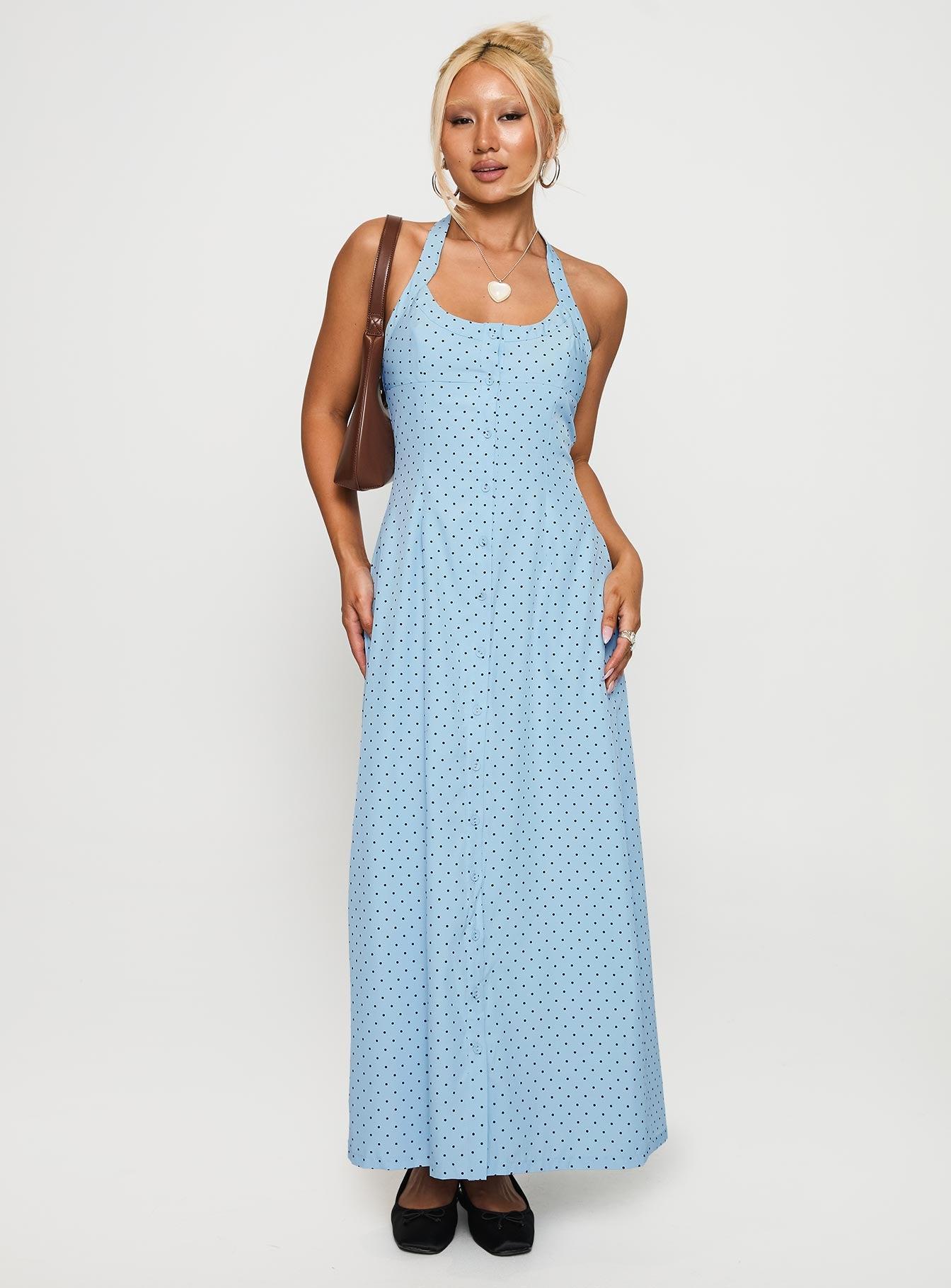 Mallorie Halter Maxi Dress Blue / Black Polka Product Image