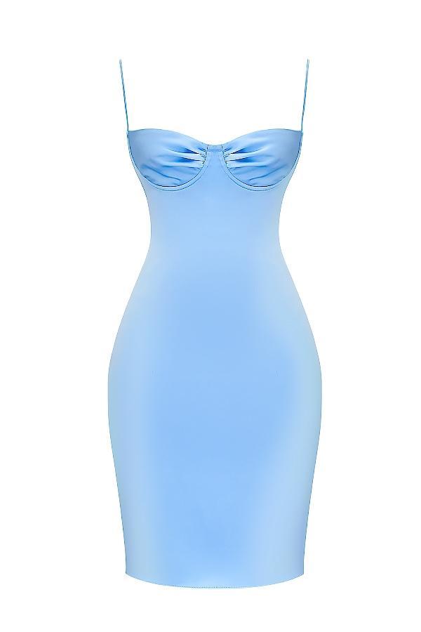 Jamiah Soft Blue Satin Midi Dress Product Image