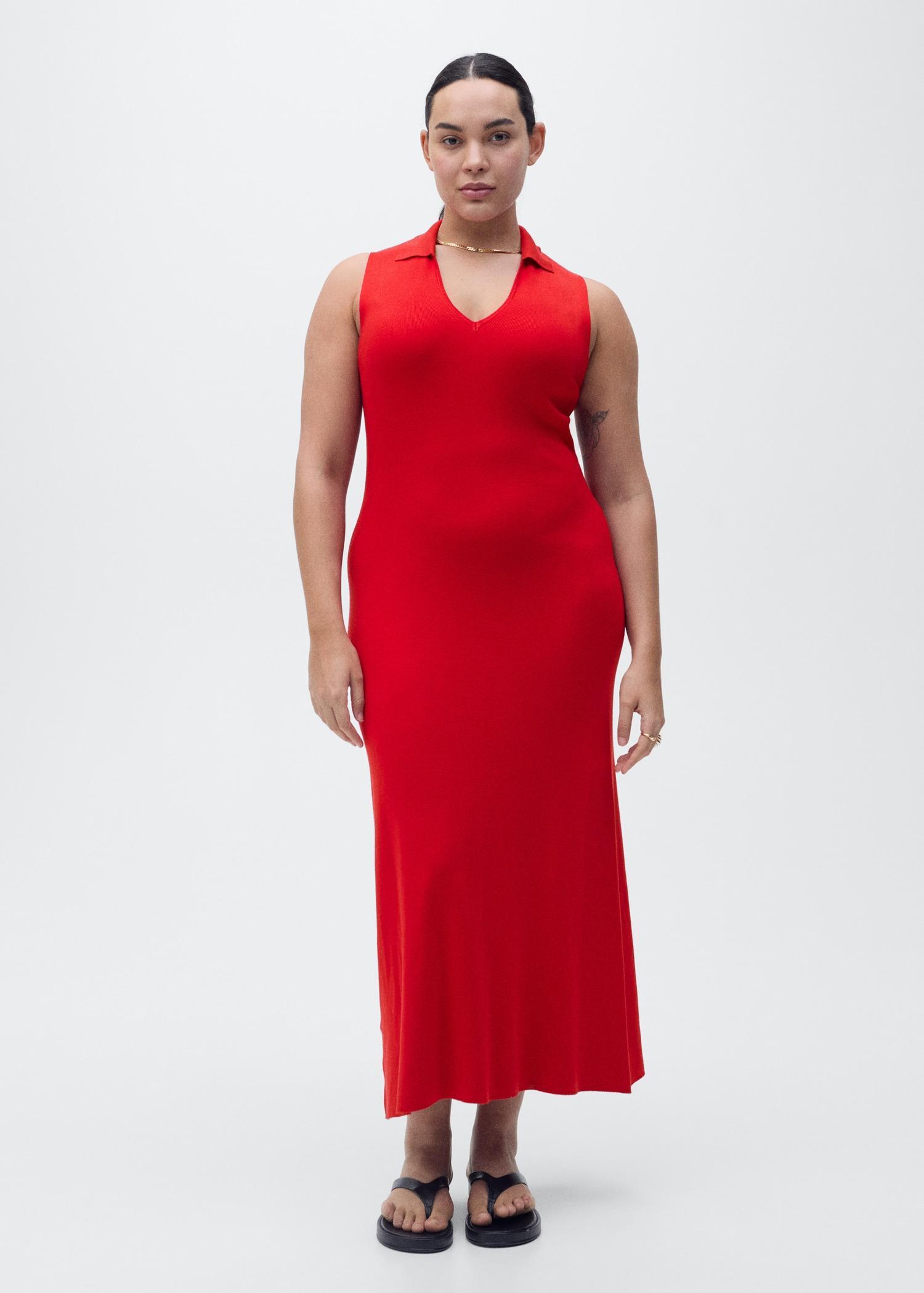 Knitted midi-dress with lapels - Women | MANGO USA Product Image