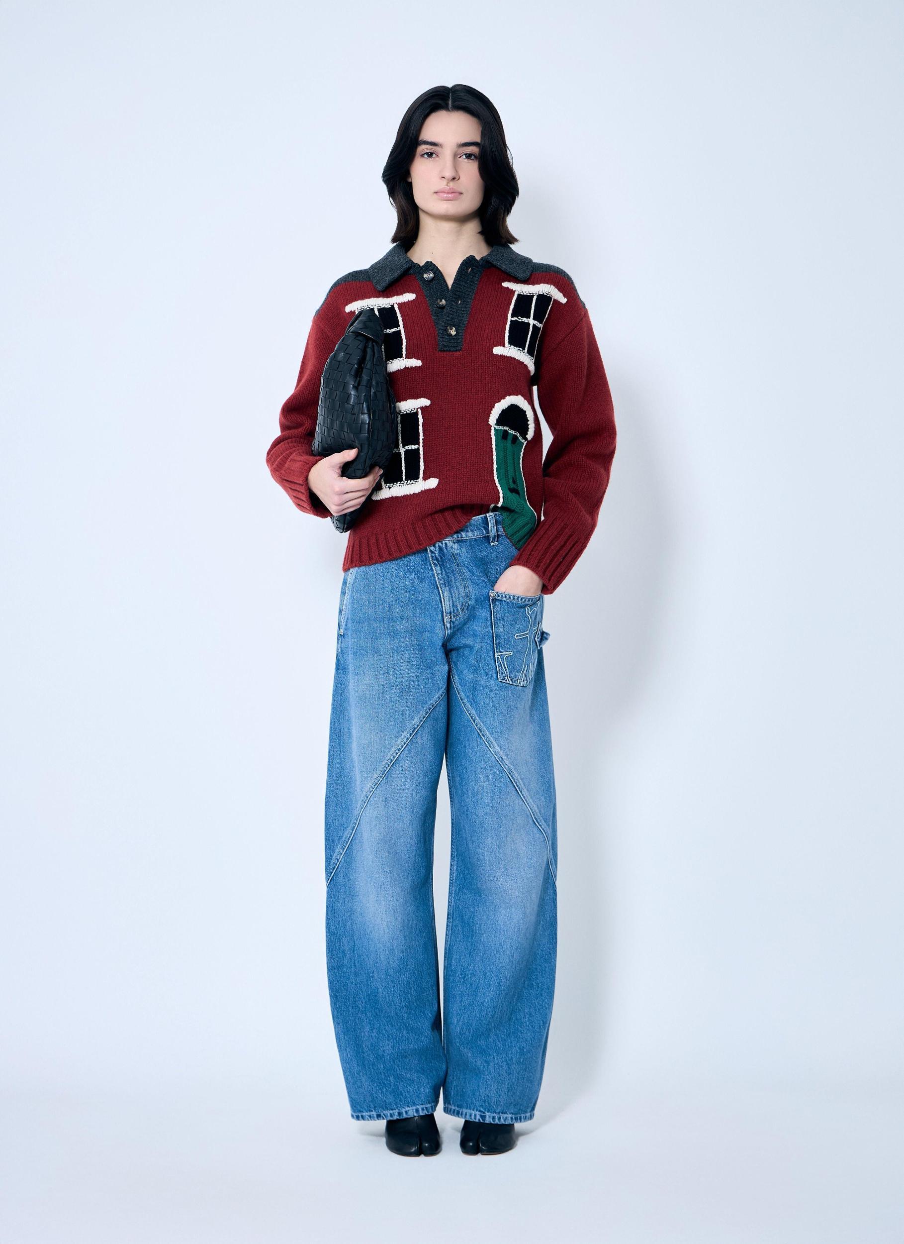 JW ANDERSON House-intarsia Polo Jumper In Red Product Image