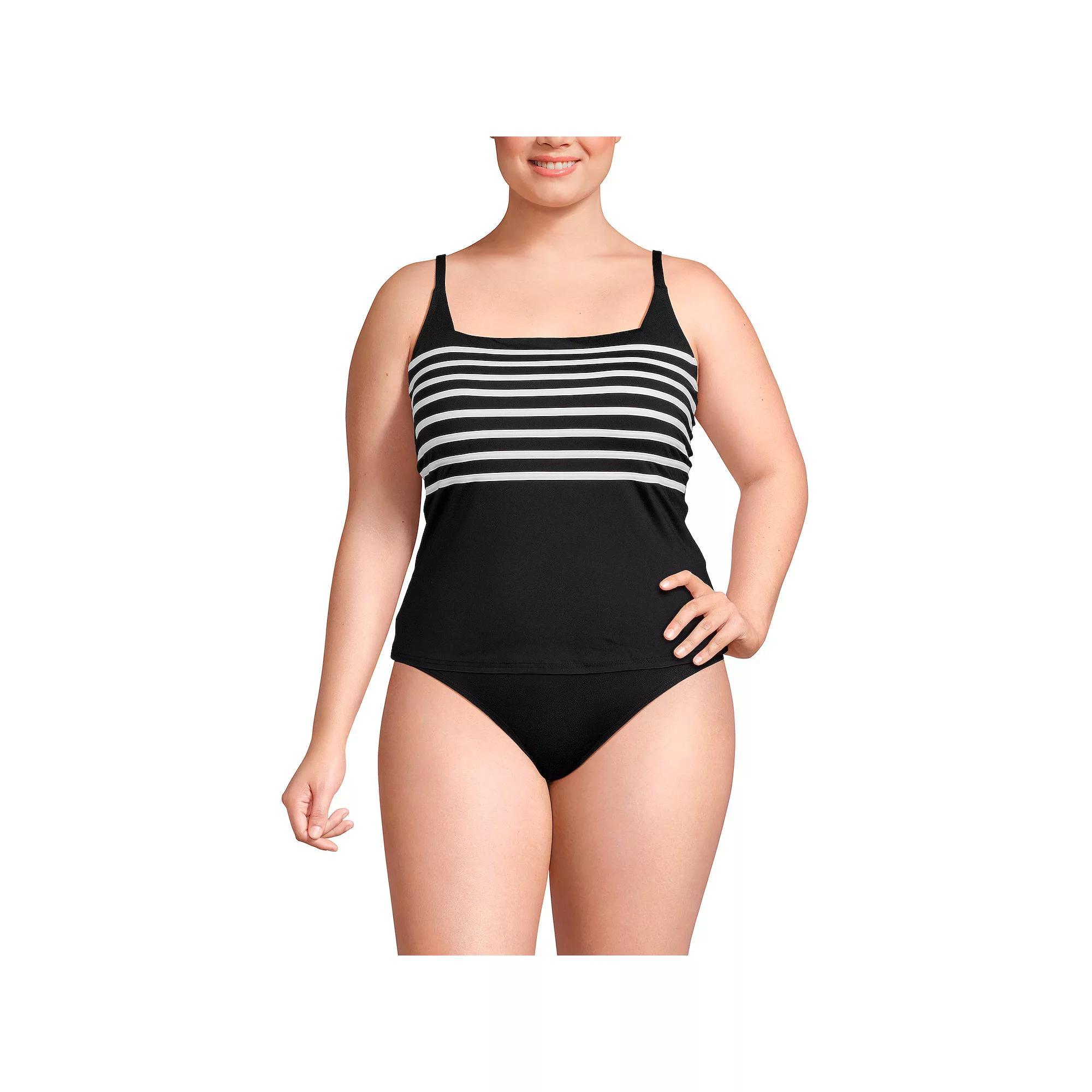 Plus Size Lands' End Chlorine Resistant Square Neck Tankini Swimsuit Top, Women's, Size: 1XL, Black White Product Image