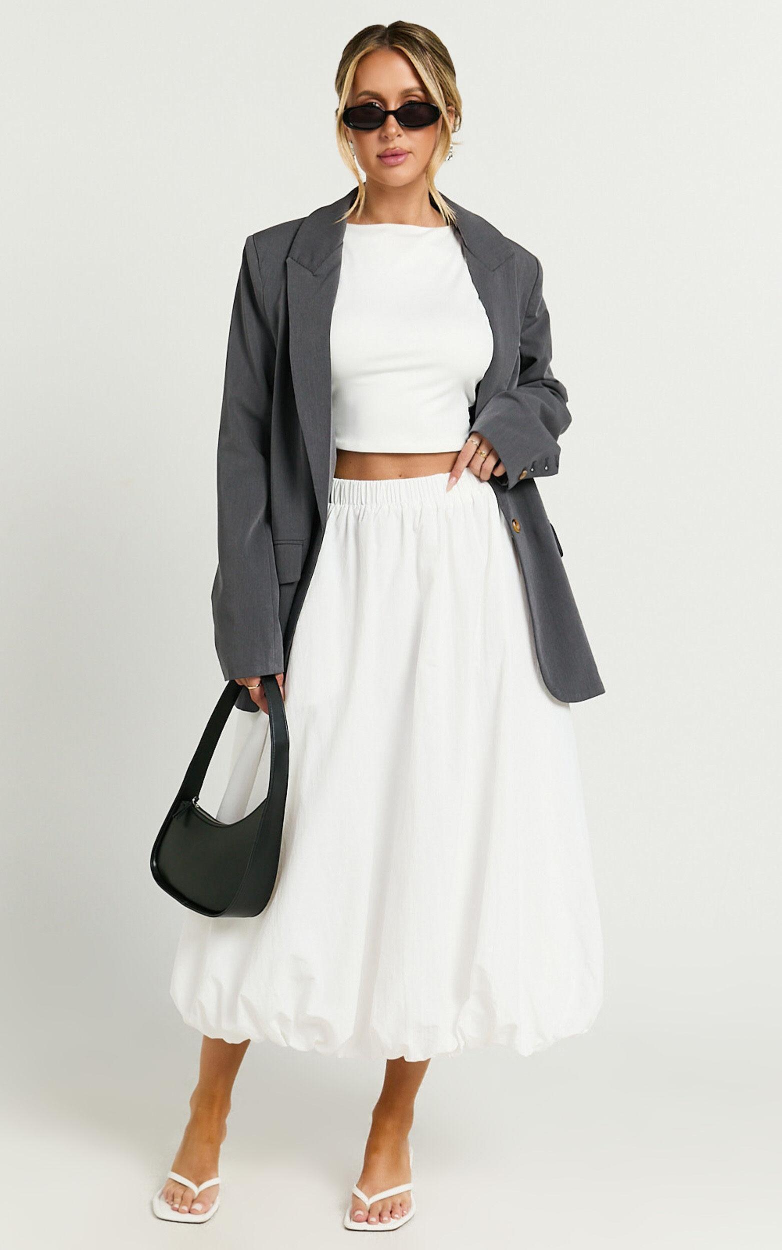 Abbey Midi Skirt - Bubble Hem Skirt in White Product Image