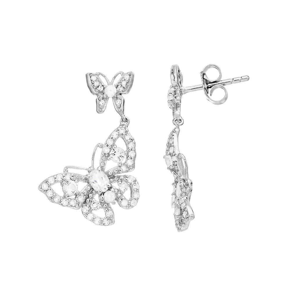 SIRI USA by TJM Sterling Silver White Topaz Filigree Butterfly Drop Earrings, Women's Product Image