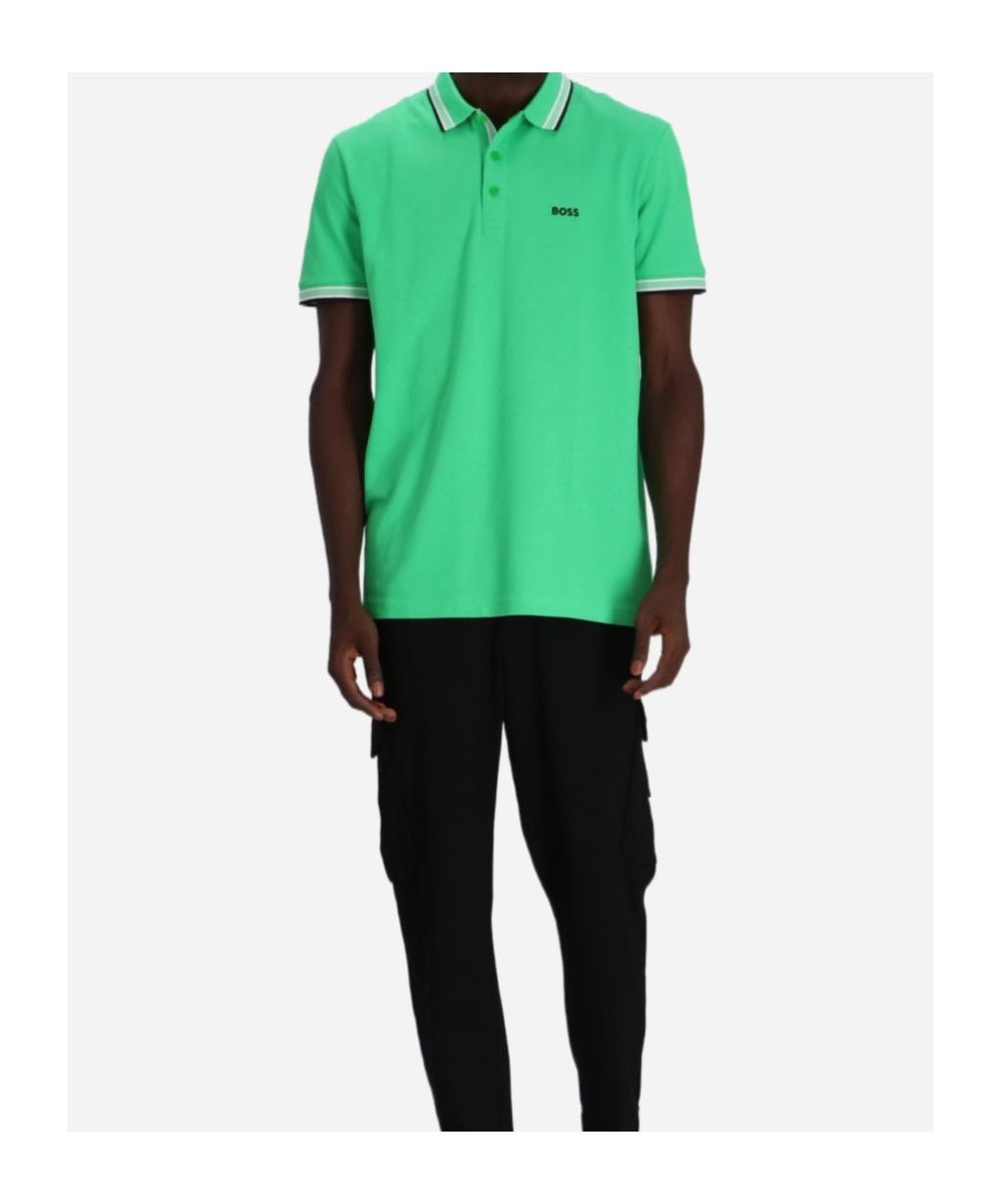HUGO BOSS Striped Collar Polo Shirt In Green Product Image