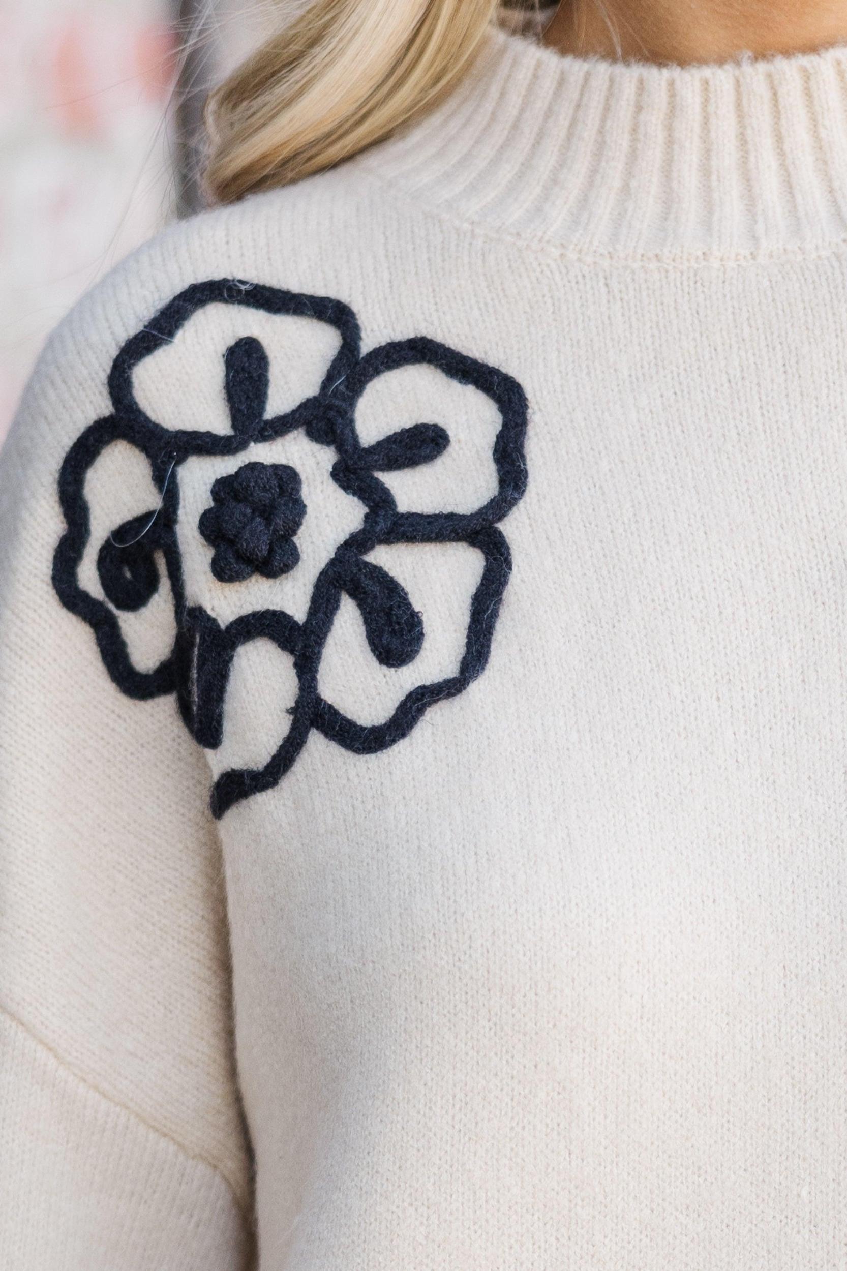 Keep You Close Natural Brown Floral Sweater Female Product Image