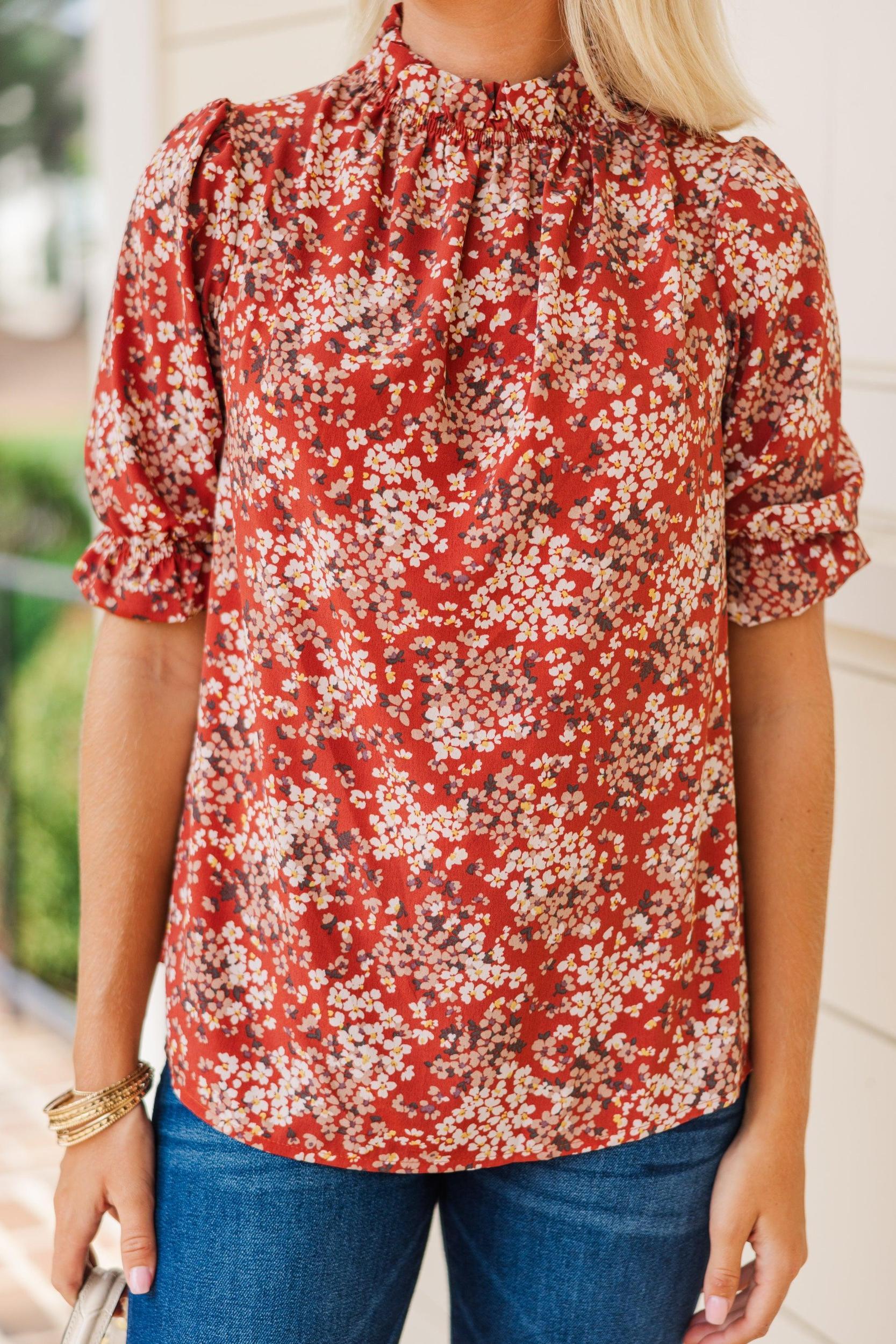 This Is The Time Marsala Red Ditsy Floral Blouse Female Product Image