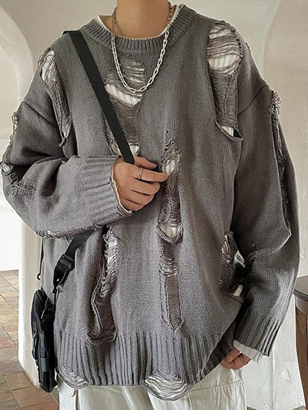 Men' Frayed Reversible Loose Sweater Product Image