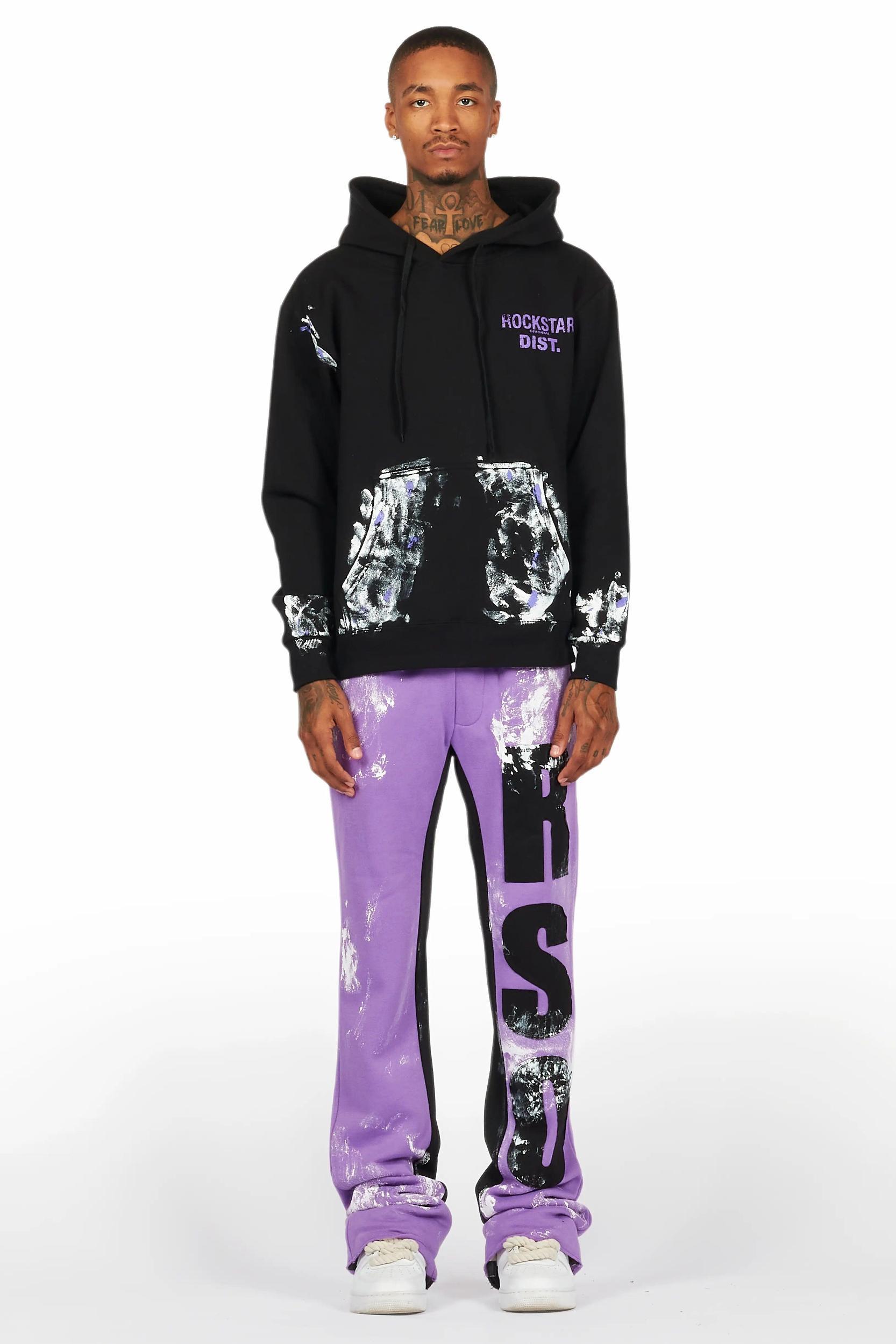 Mattox Black/Purple Hoodie/Baggy Stacked Flare Pant Set Male Product Image