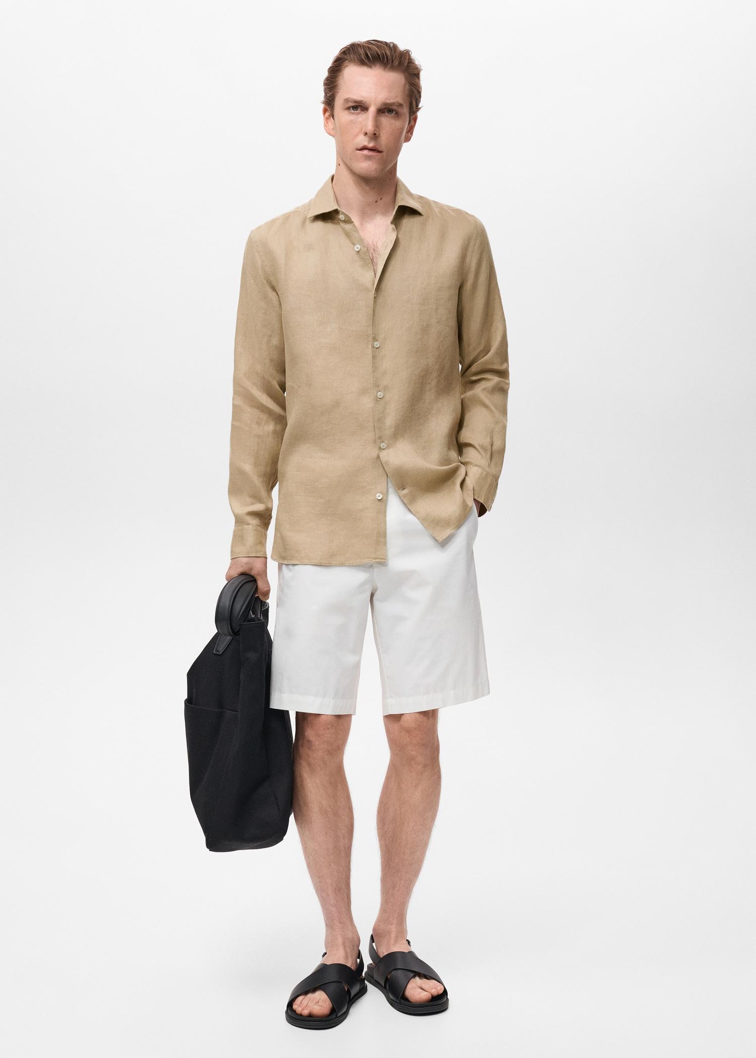 100% linen slim-fit shirt - Men | MANGO USA Product Image