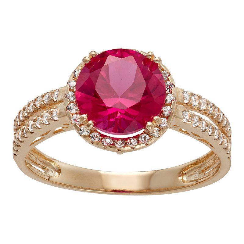 Designs by Gioelli 10k Gold Lab-Created Ruby & White Sapphire Halo Ring, Women's, Size: 8 Product Image