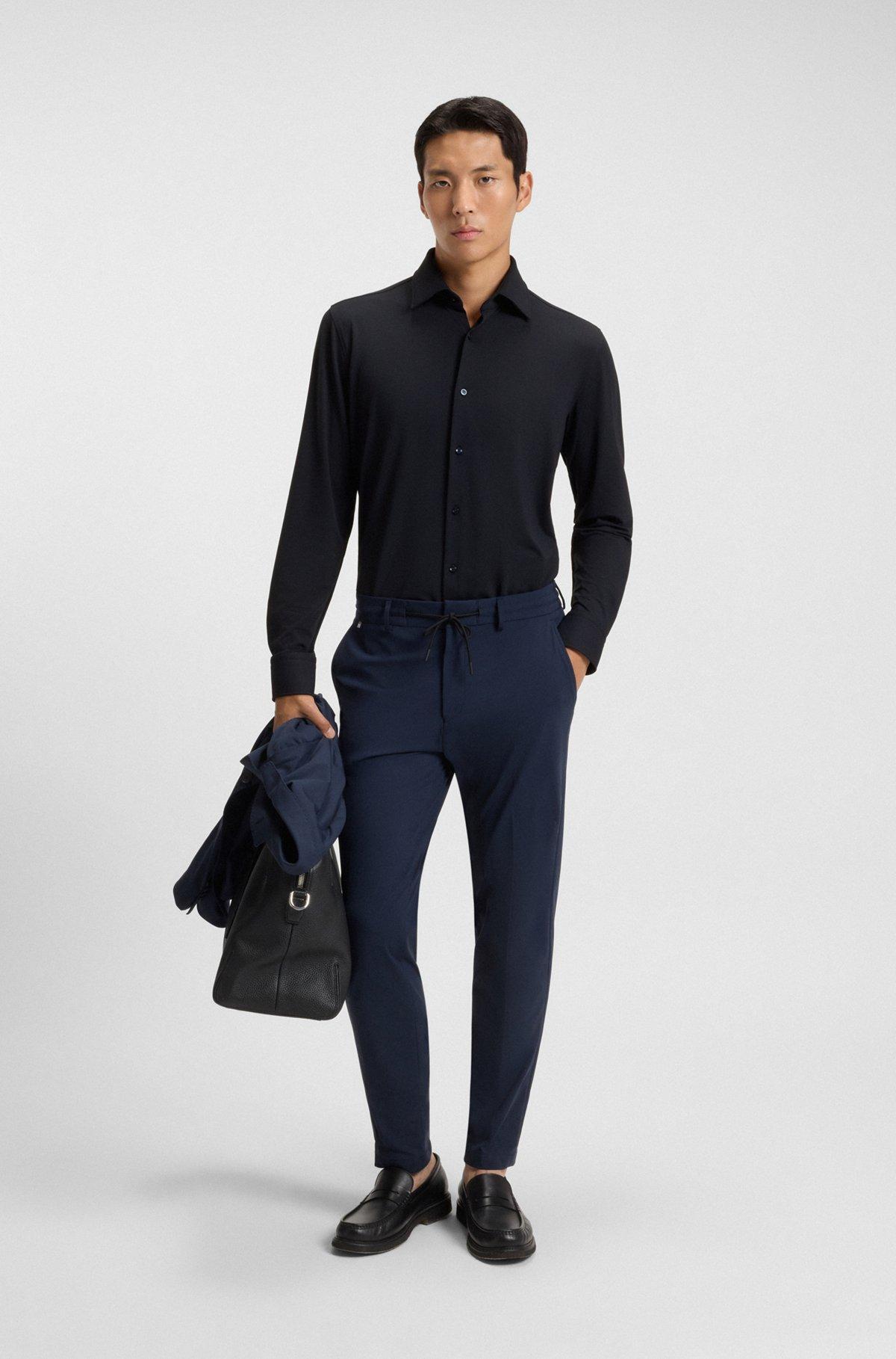 Slim-fit shirt in structured performance-stretch jersey Product Image