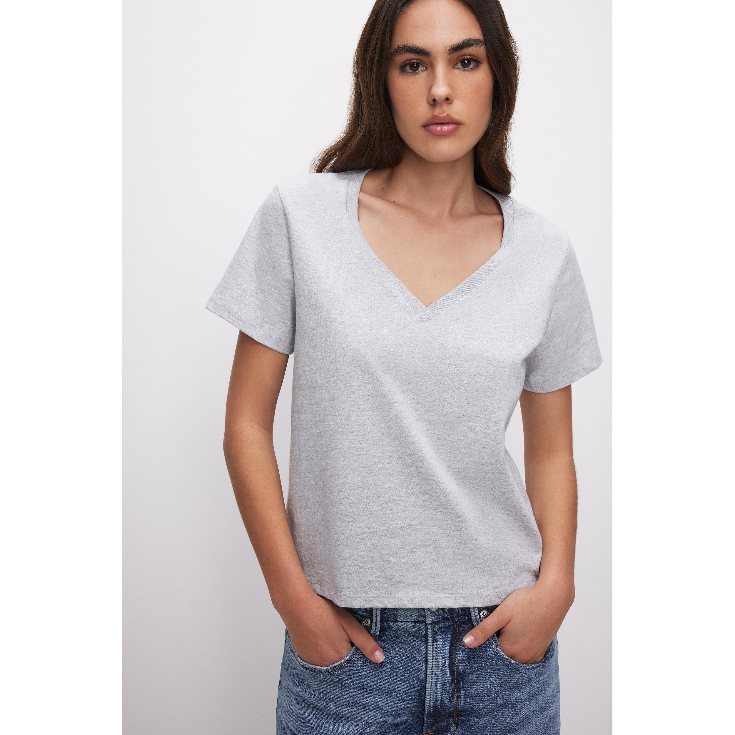Womens Cotton Classic V-Neck T-Shirt | | Good American by Khlo Kardashian Product Image