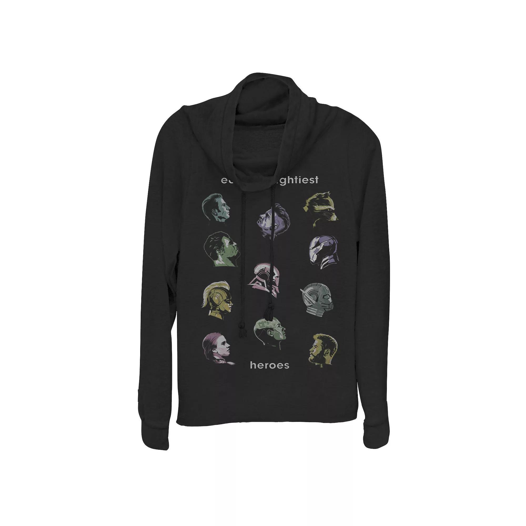 Juniors' Marvel Profiles Cowl Neck Cowlneck Graphic Lightweight Long Sleeve, Girl's, Size: Medium, Black Product Image