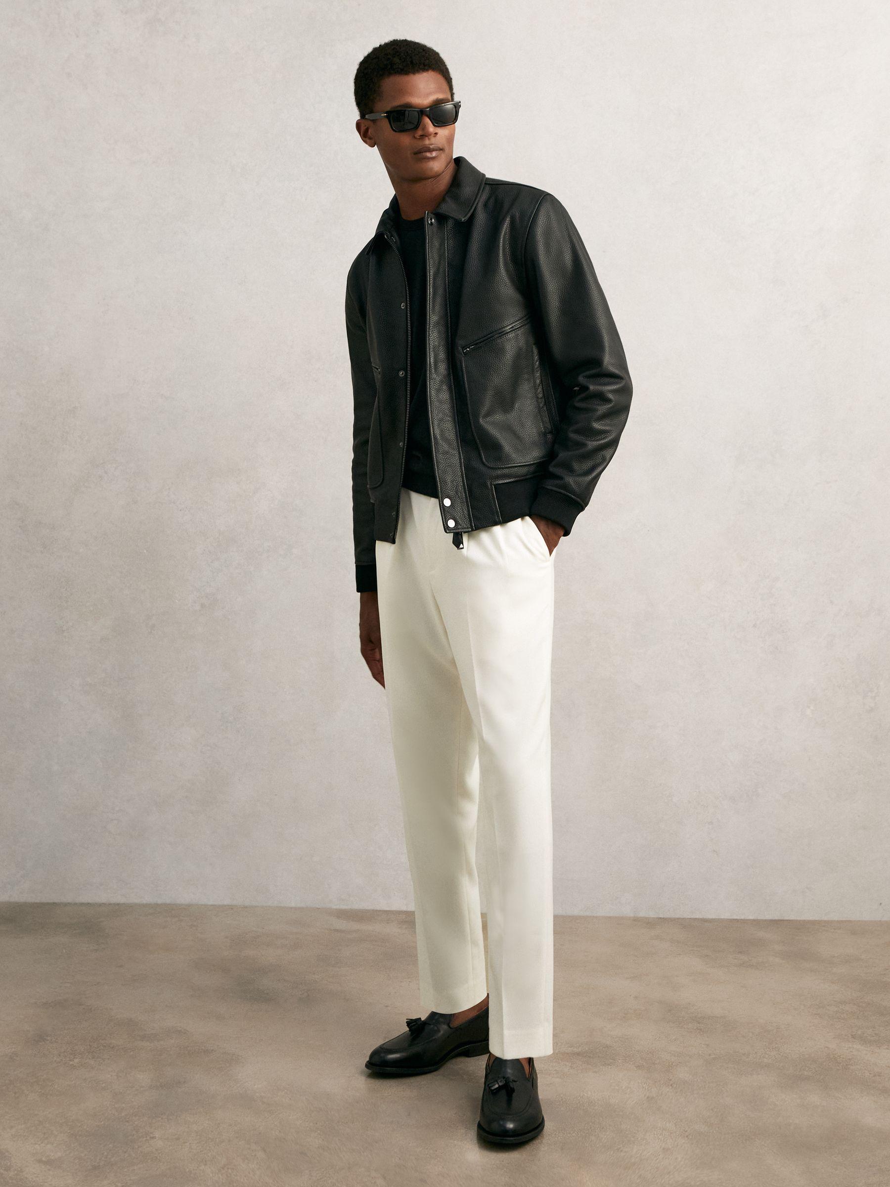 Grained Leather Zip Through Jacket in Black Product Image