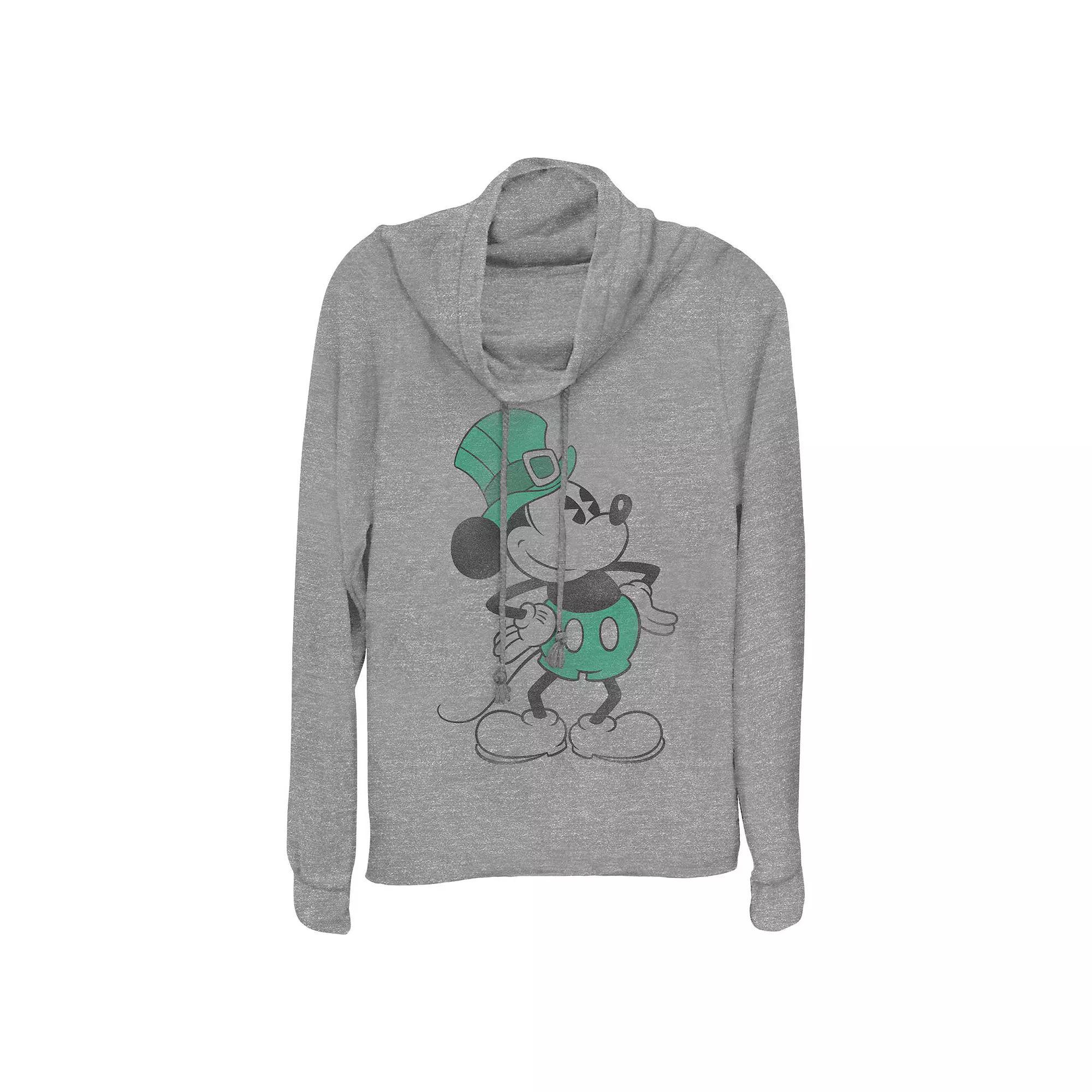 Disney's Mickey Mouse St. Patrick's Day Vintage Fashion Women's Cowlneck Graphic Lightweight Long Sleeve, Size: Small, Gray Grey Product Image