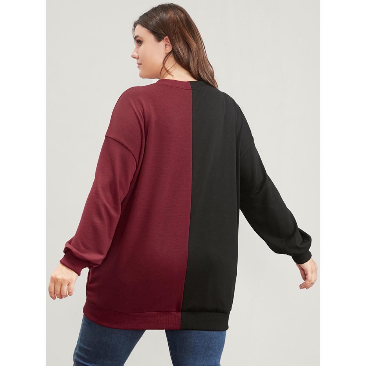 Plus Size Halloween Contrast Drop Shoulder Sweatshirt Women Scarlet Party Contrast Round Neck Festival-Halloween Sweatshirts BloomChic 10/M Product Image