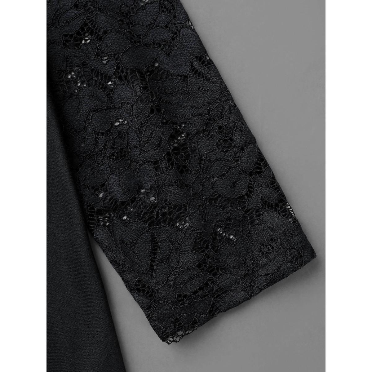 Plus Size Crochet Lace Mesh Asymmetrical Trim Cardigan Women Black Elegant See through Loose Everyday Kimonos BloomChic 22-24/3X Product Image