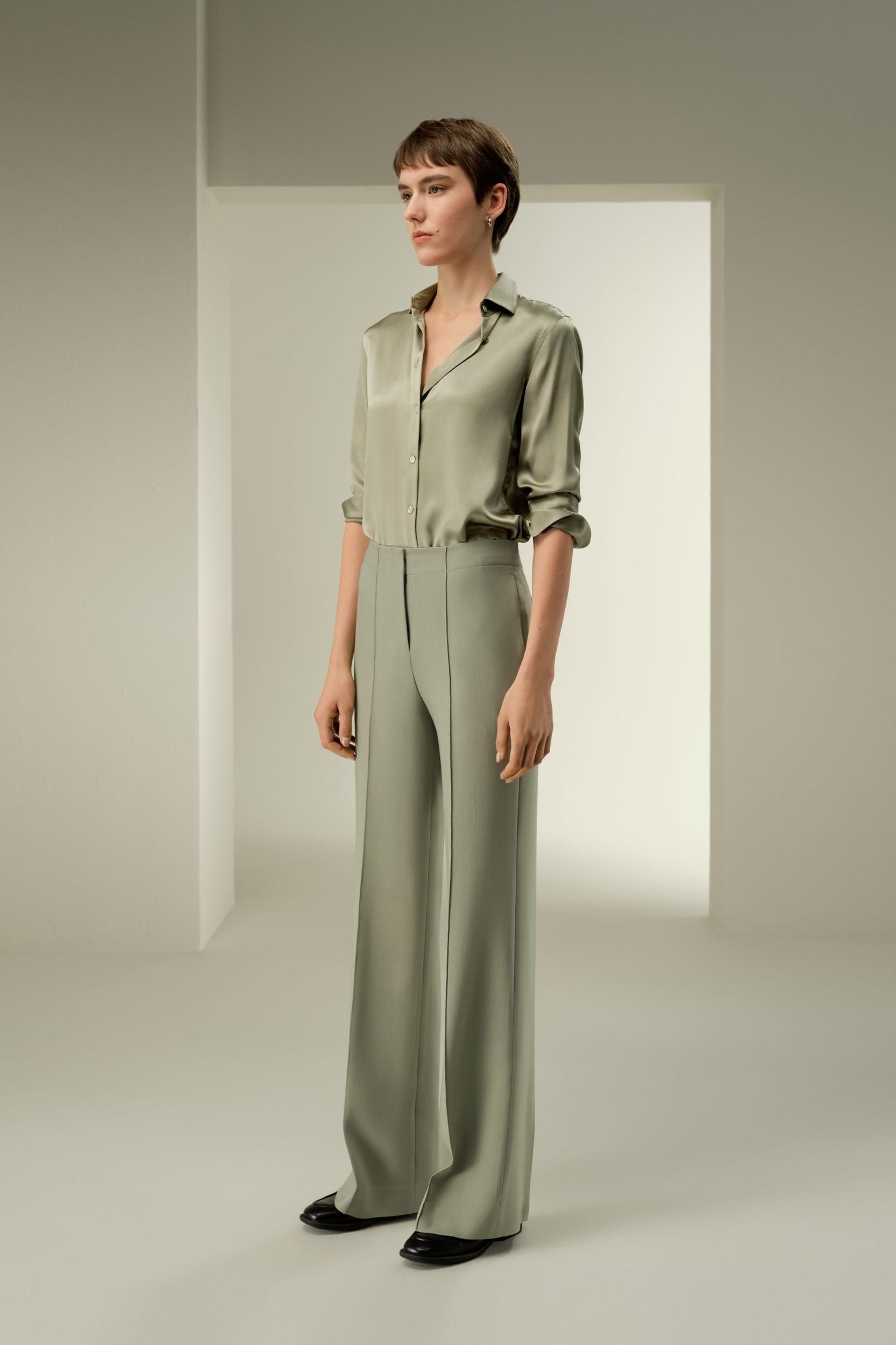 Silk-Wool Twill Flare Pants Product Image