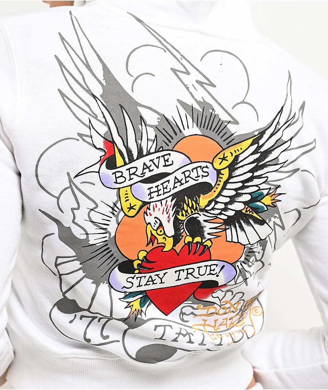 Ed Hardy Brave Eagle Y2K White Crop Zip Hoodie Product Image