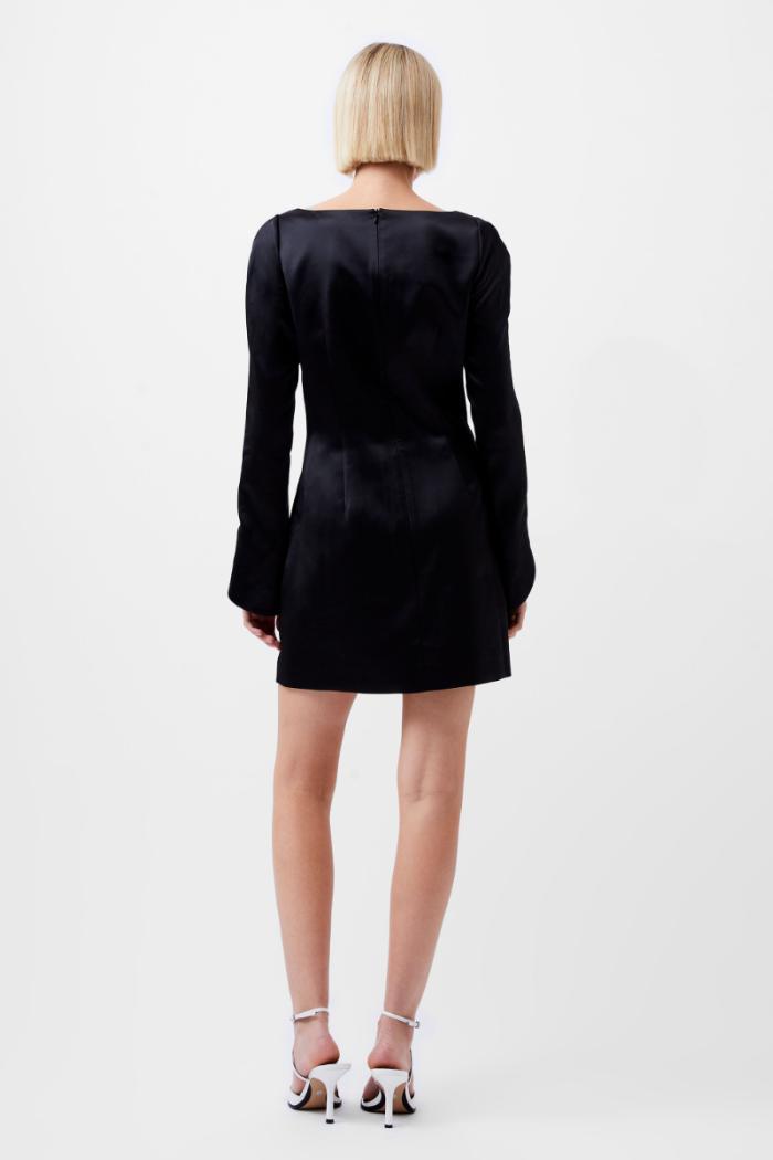 Structured Satin Split Sleeve Dress - Black Product Image