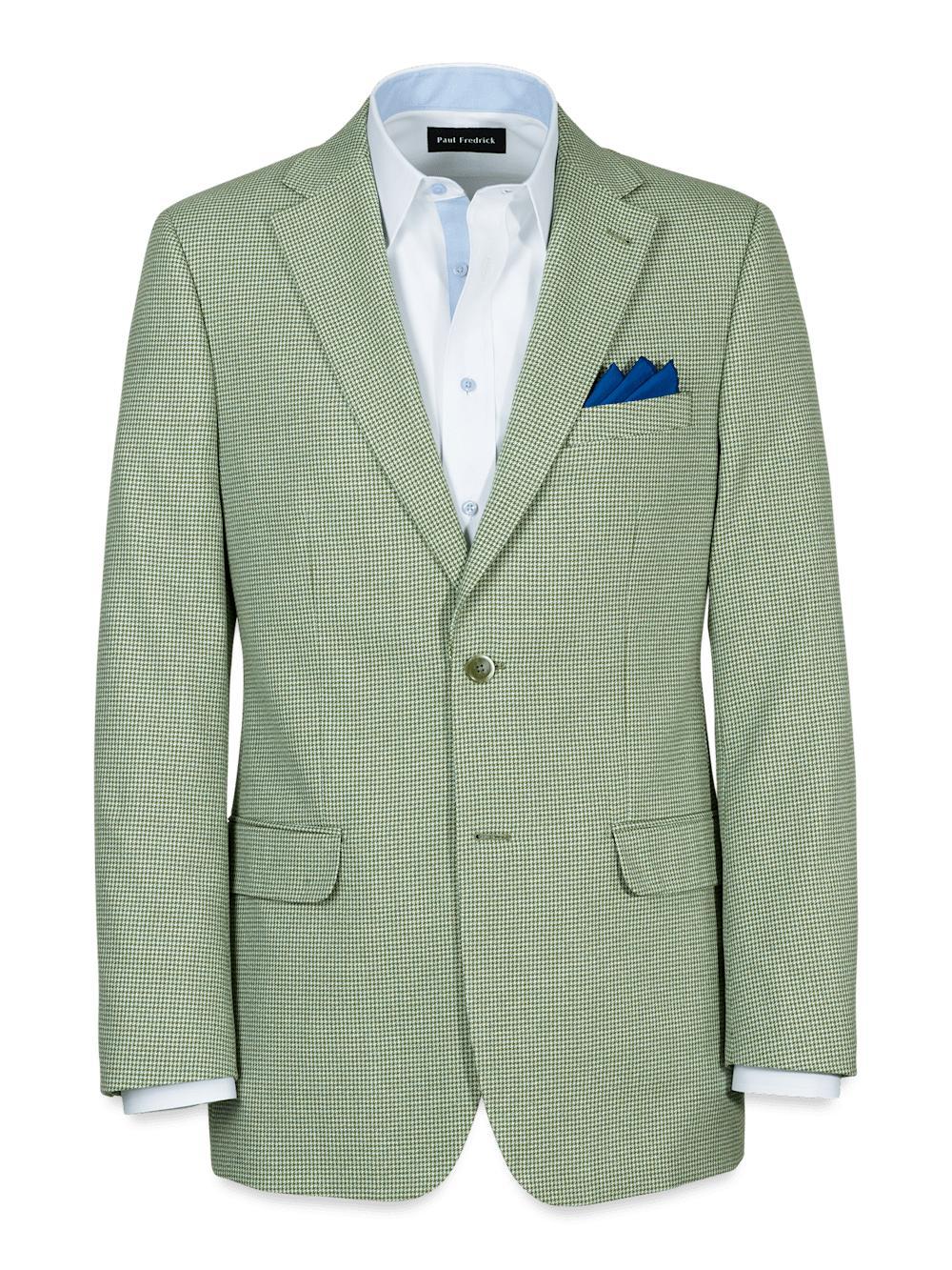 Cotton Blend Houndstooth Single Breasted Notch Lapel Suit Jacket - Green Product Image