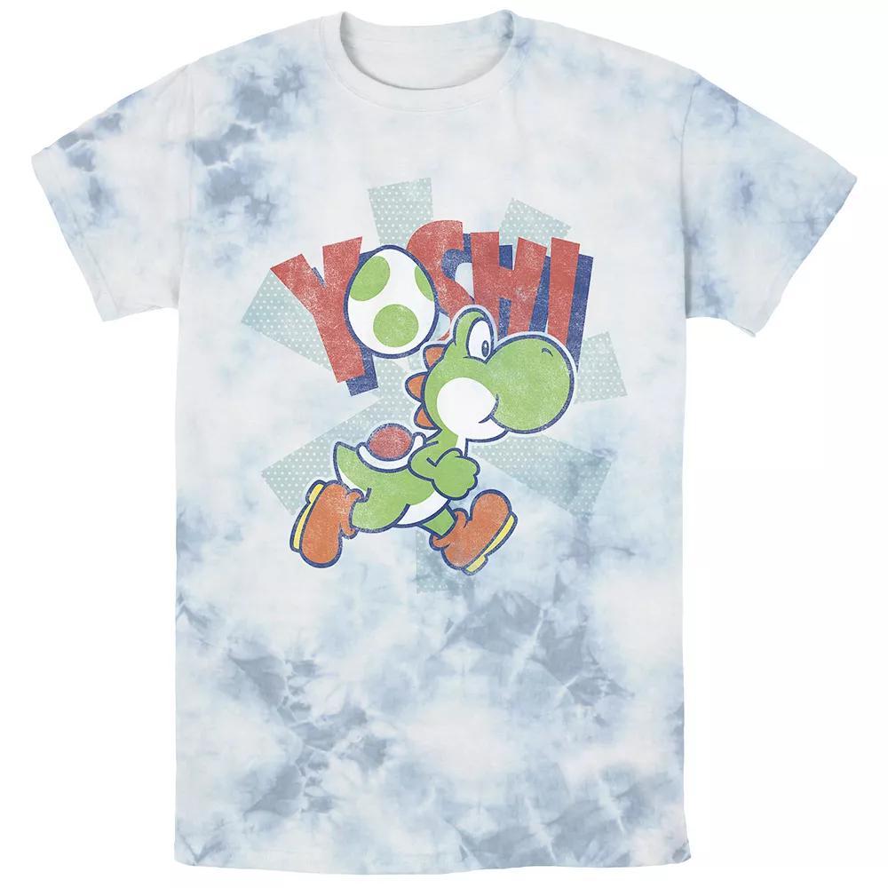 Men's Super Mario Bros. Yoshi Running Bombard Wash Tee, Size: Small, White Blue Product Image