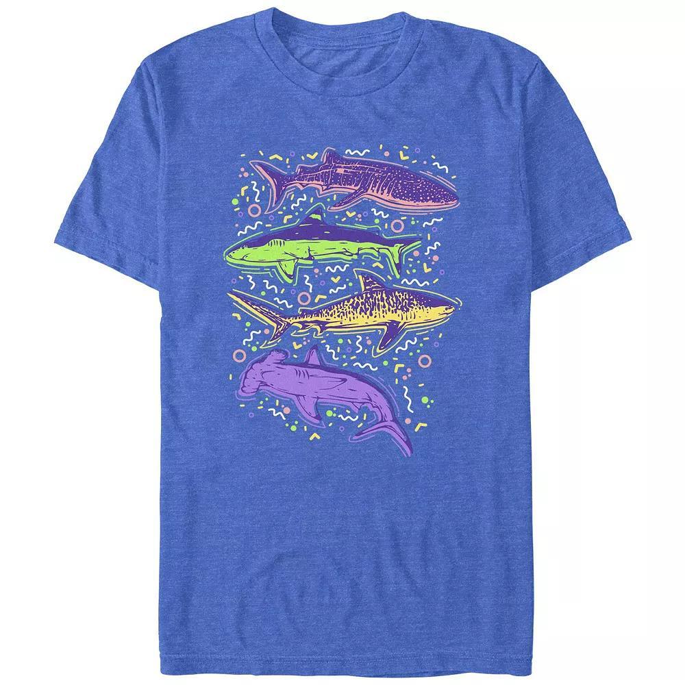 Men's Colorful Sharks And Doodles Graphic Tee, Size: Large, Light Blue Product Image