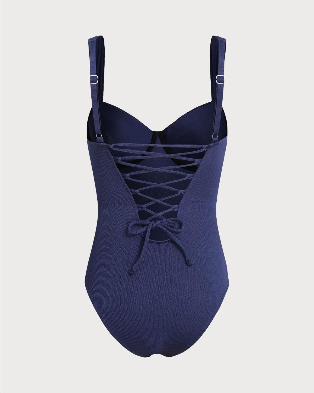 Blue Underwire One-Piece Swimsuit Product Image