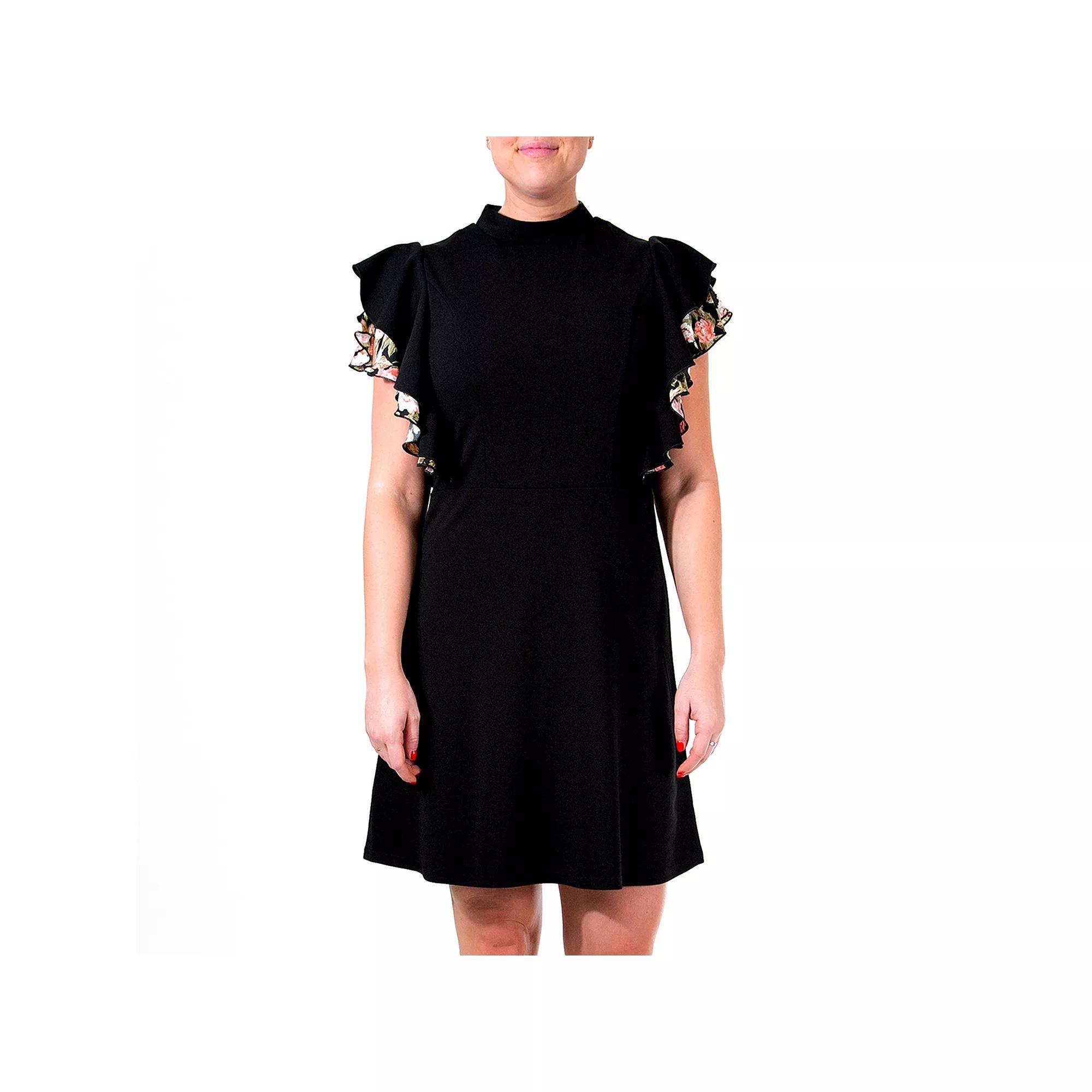 Women's Nina Leonard Crepe Flutter-Sleeve Dress, Size: Medium, Black White Product Image