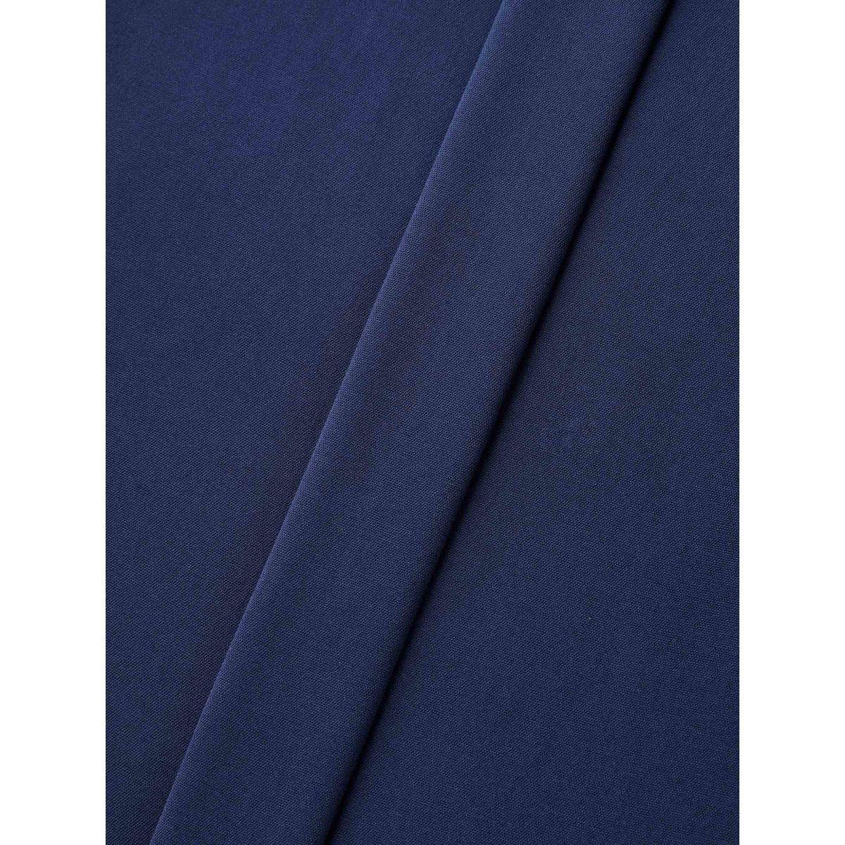 Plus Size DarkBlue Metal Button Pleated Front Blouse Women Elbow-length sleeve Round Neck Work Blouses BloomChic 22-24/3X Product Image