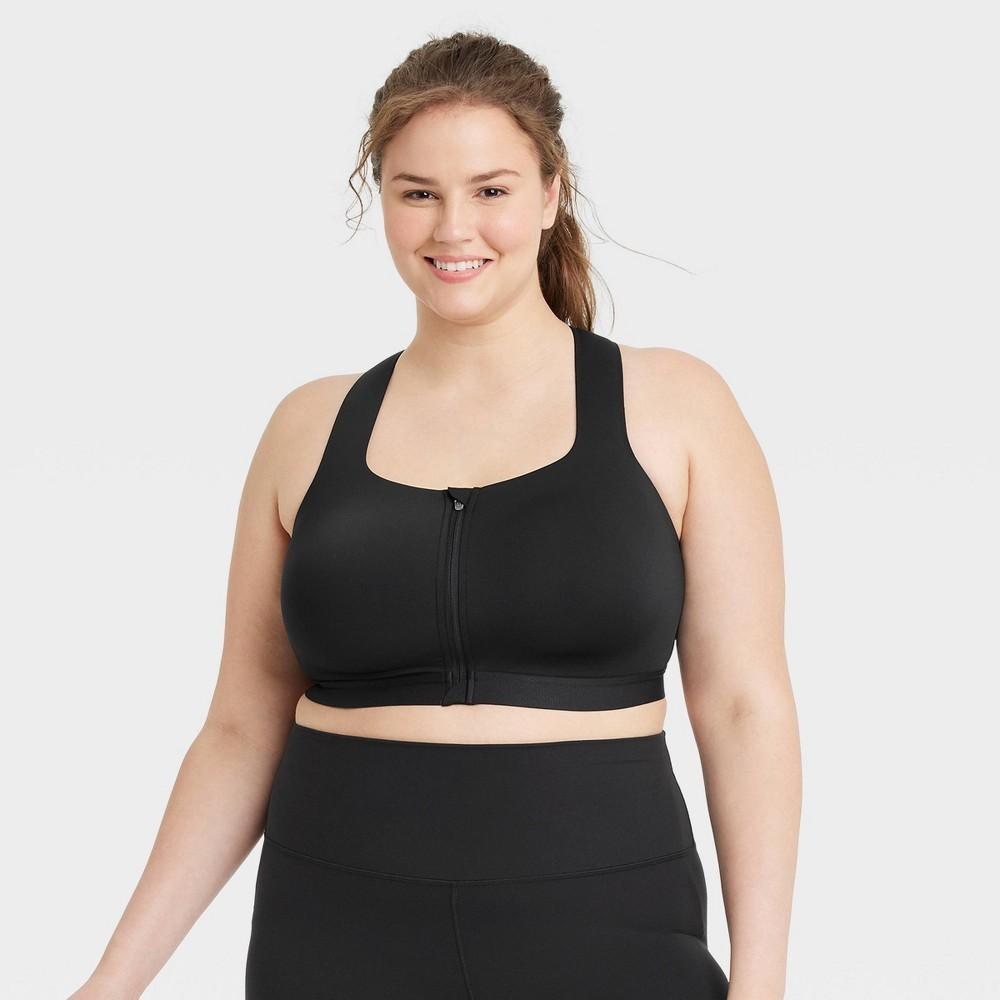 Women's Sculpt High Support Zip-Front Sports Bra - All In Motion™ Black 34B: Adjustable Strap, Molded Cup Product Image