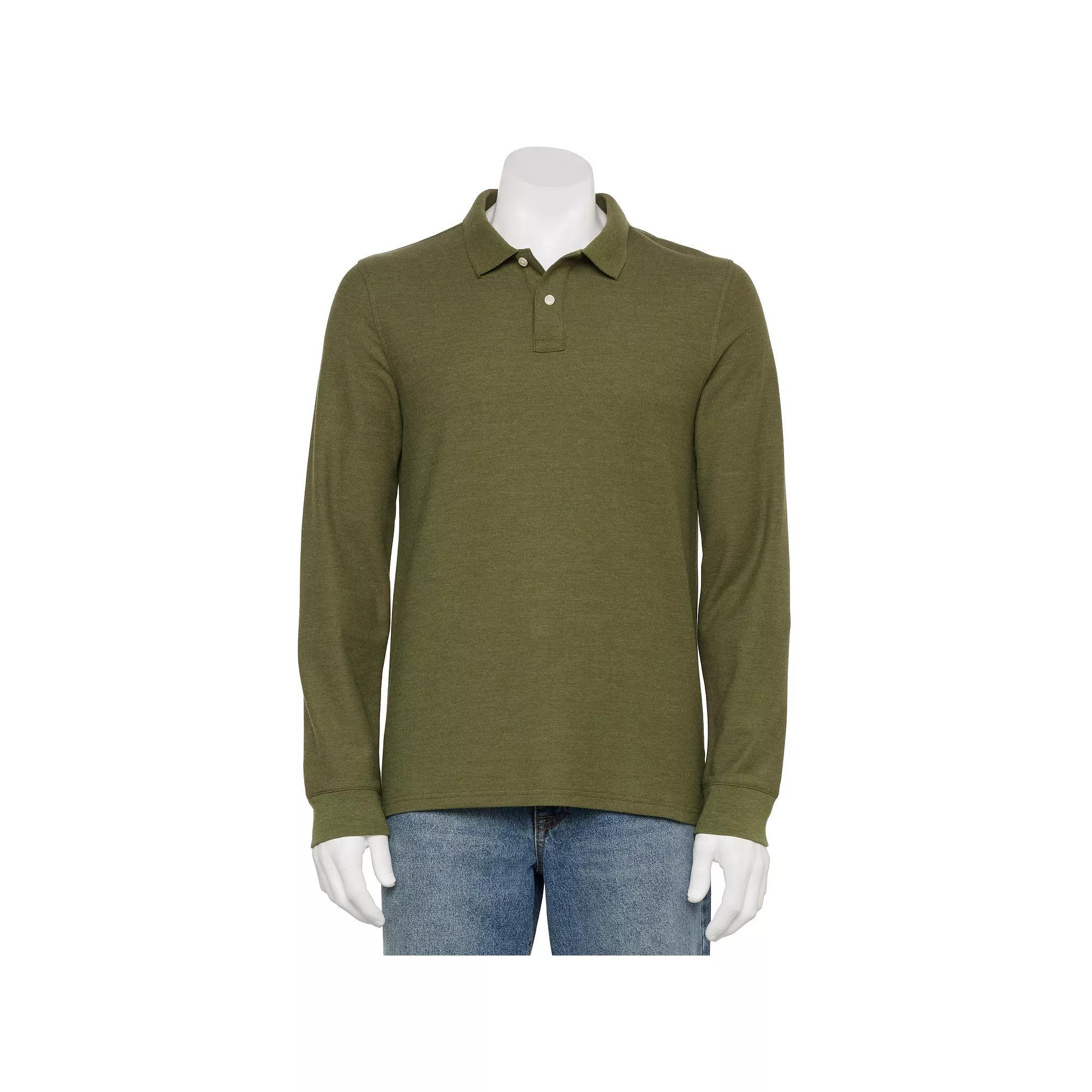 Mens Sonoma Goods For Life Adaptive Long Sleeve Pique Polo Green Product Image