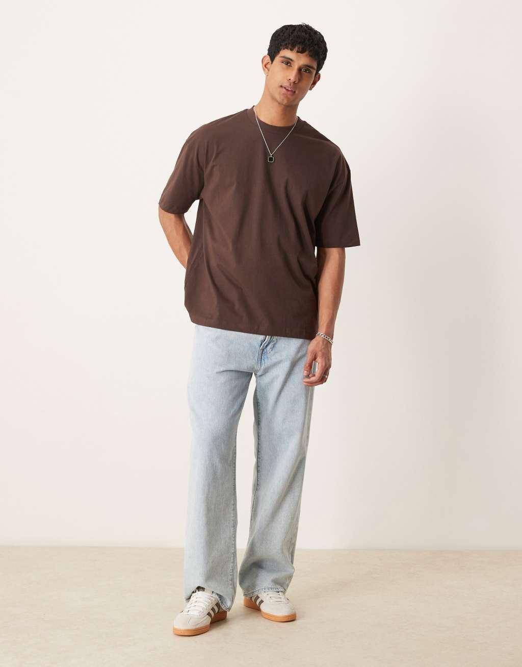 ASOS DESIGN oversized T-shirt with text graphic in brown Product Image