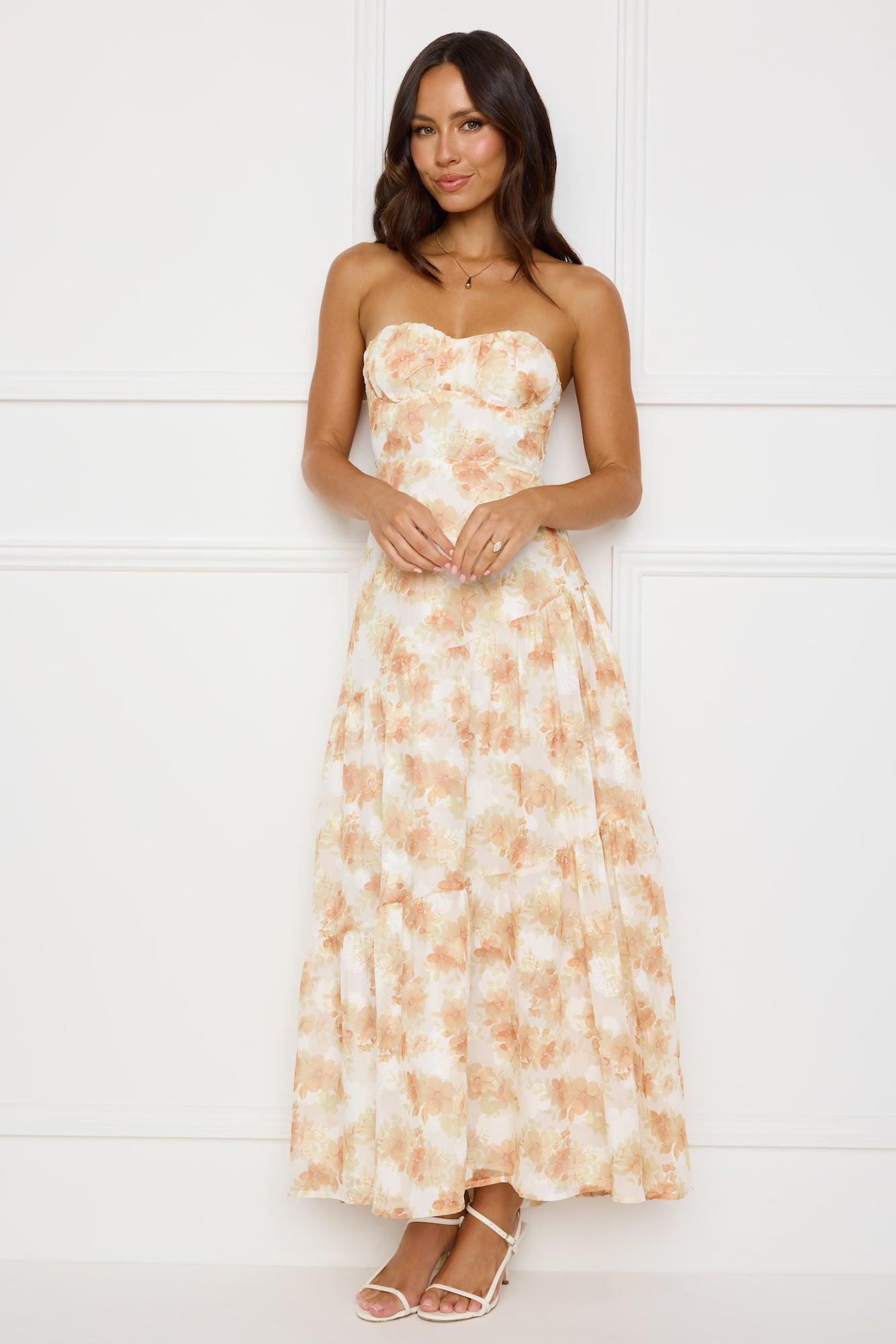 Autumn Clover Strapless Maxi Dress Orange Product Image