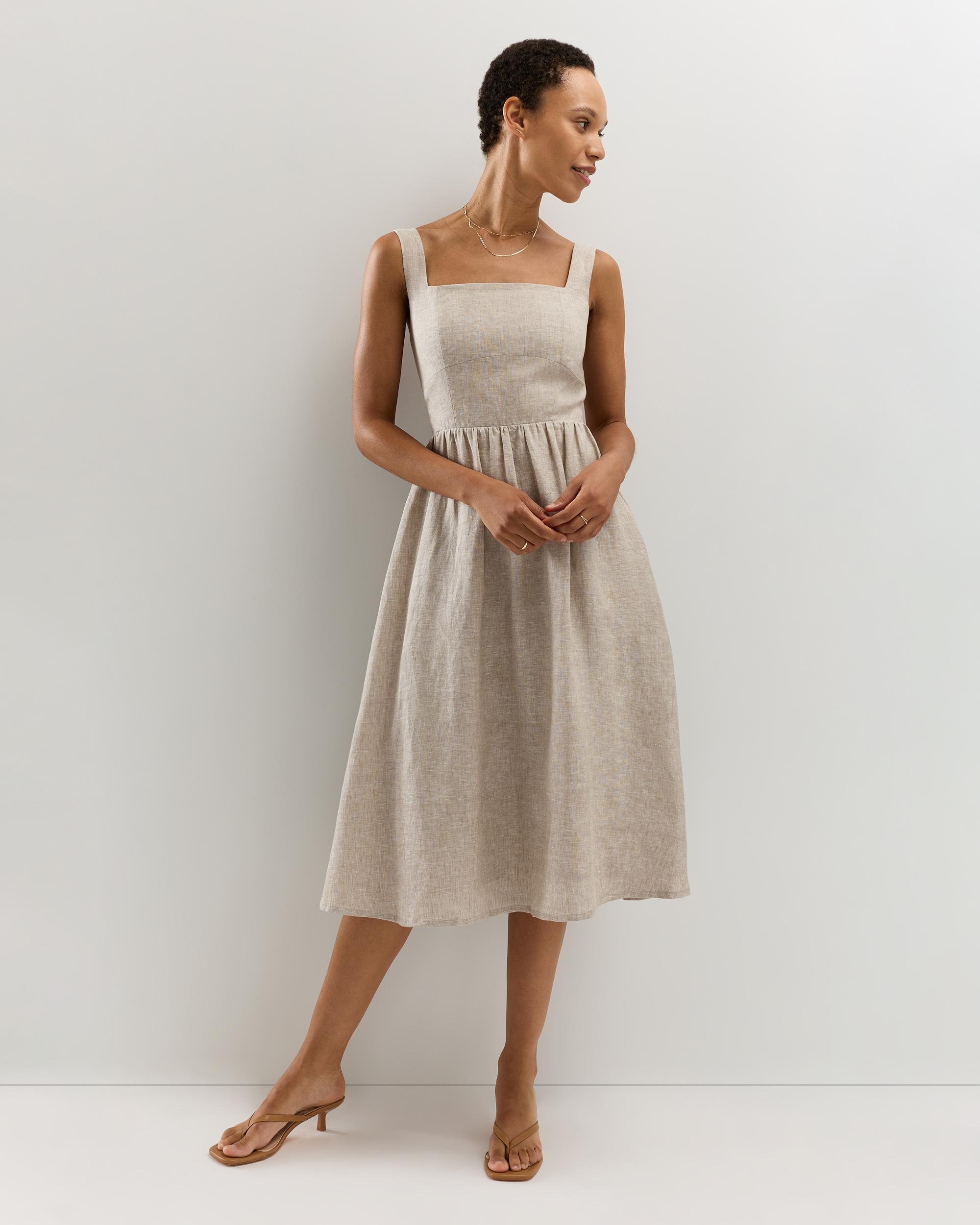 Quince | Women's 100% European Linen Fit & Flare Midi Dress Product Image