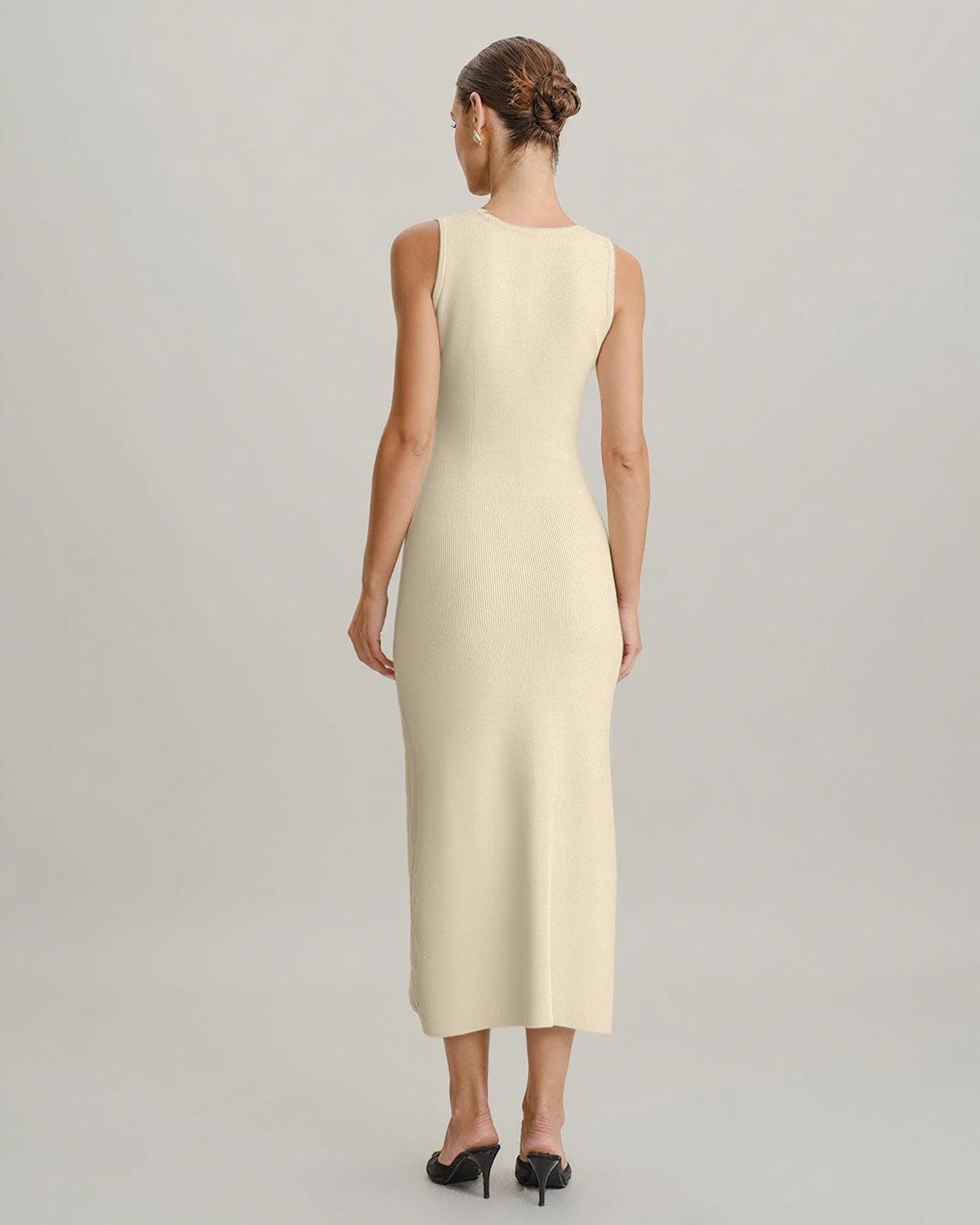 Beige Sleeveless Button Sweater Dress Product Image