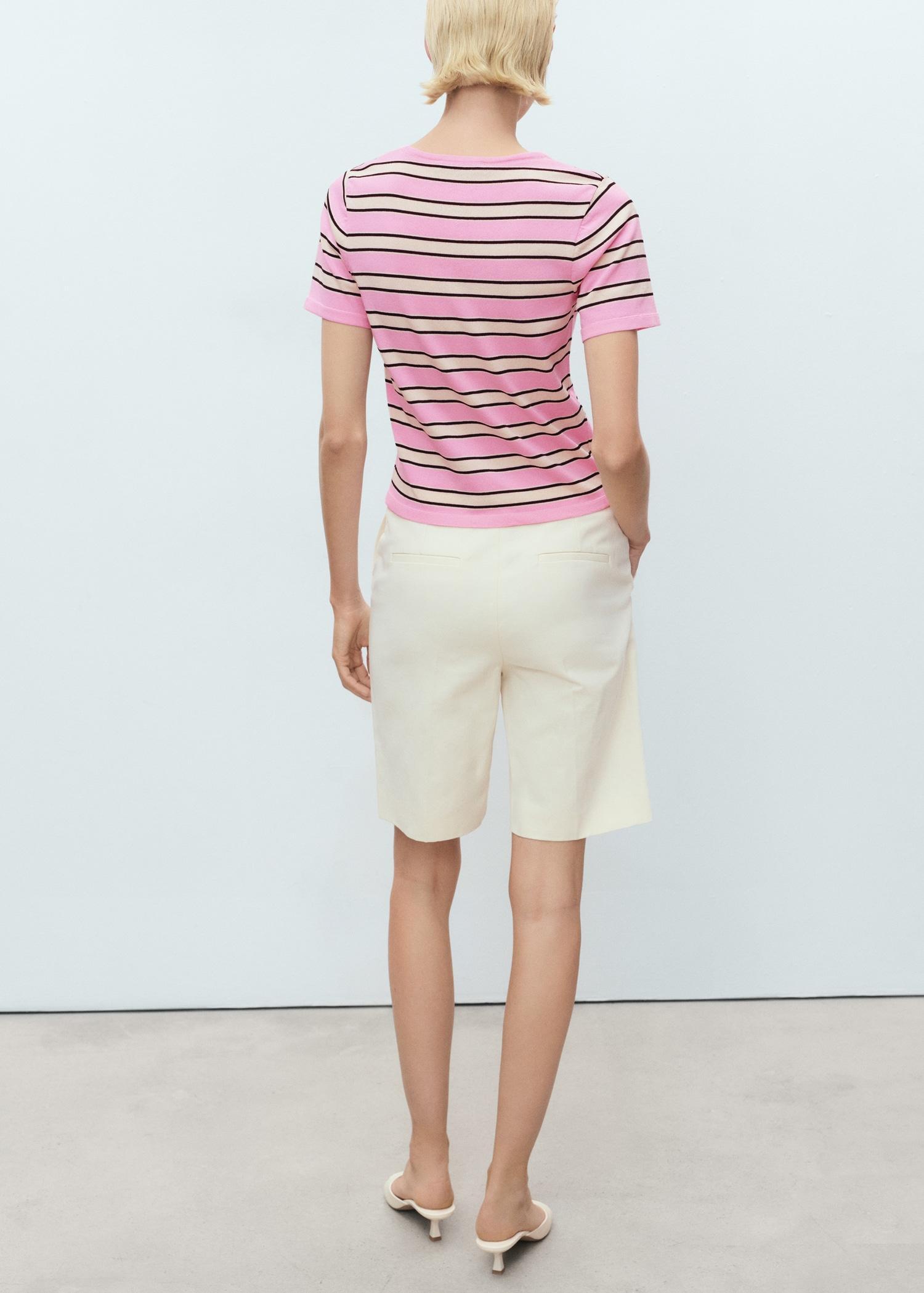 Short-sleeved sweater with combined stripes - Women | MANGO USA Product Image