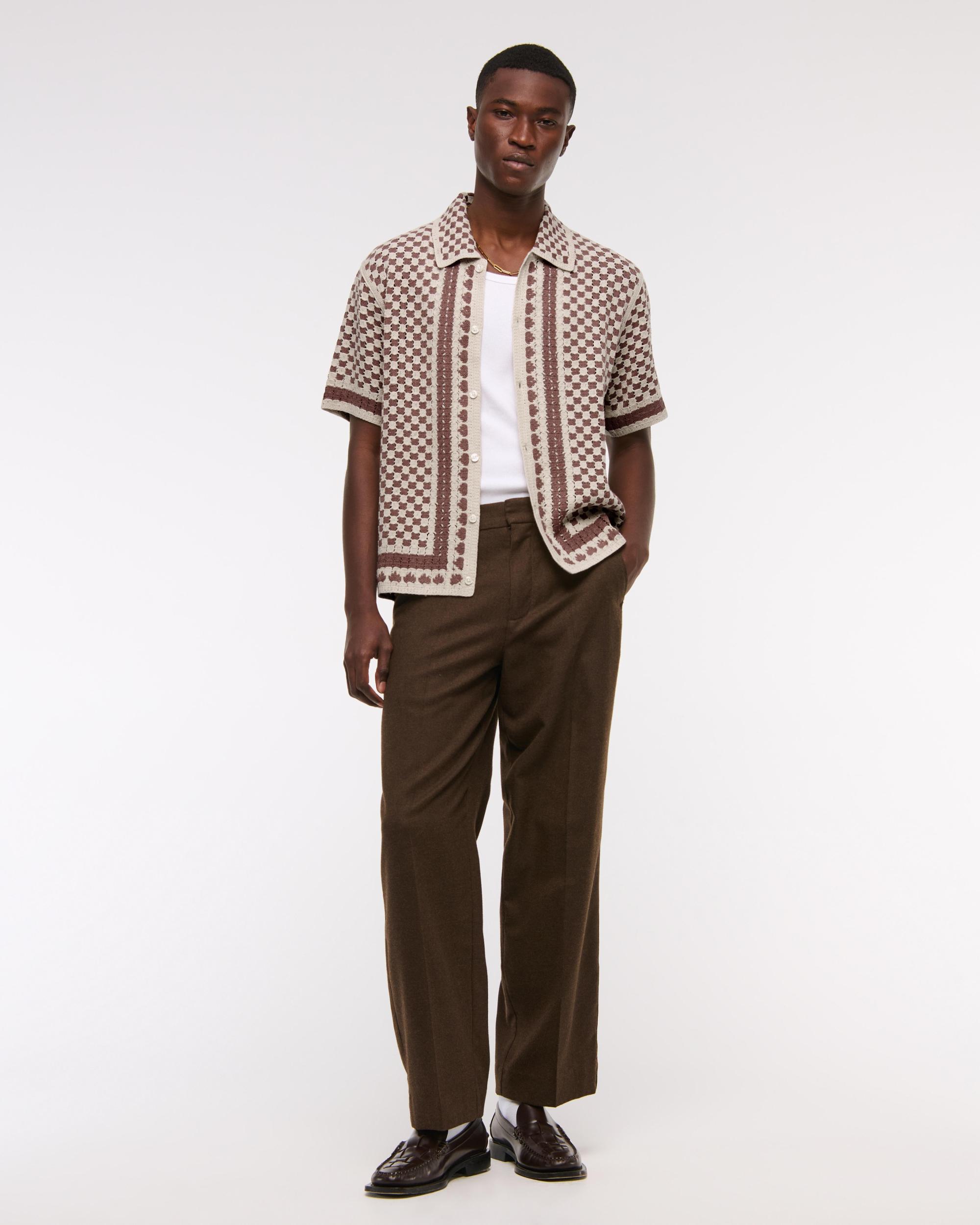 Crochet-Style Border Stripe Button-Through Sweater Polo Product Image