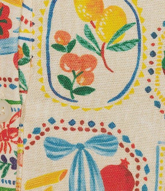 En Saison Nayeli Fruit Print Linen Blend V-Neck Sleeveless Button Front Midi Dress Product Image