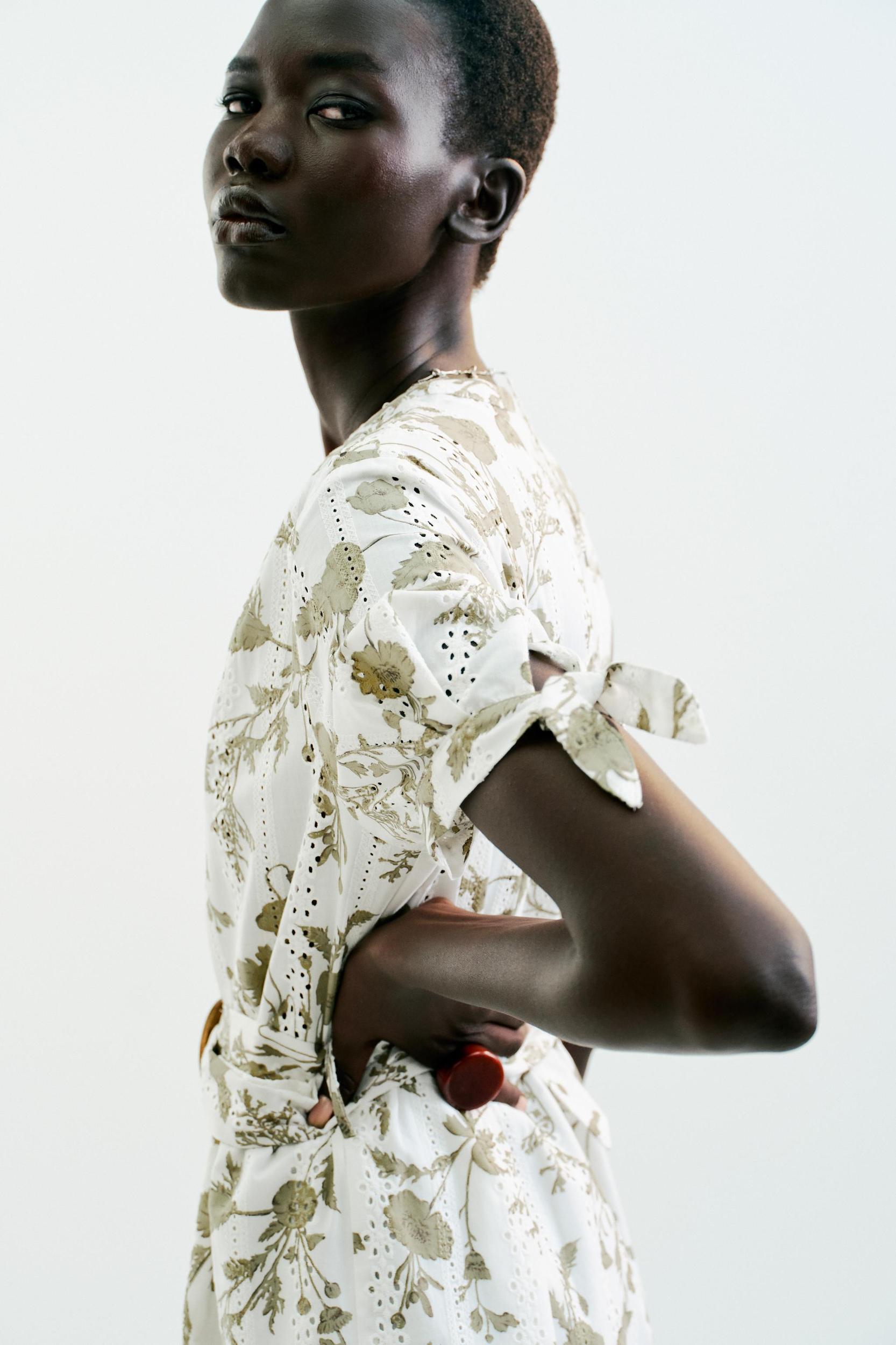 PRINTED MINI DRESS WITH OPENWORK EMBROIDERY Product Image