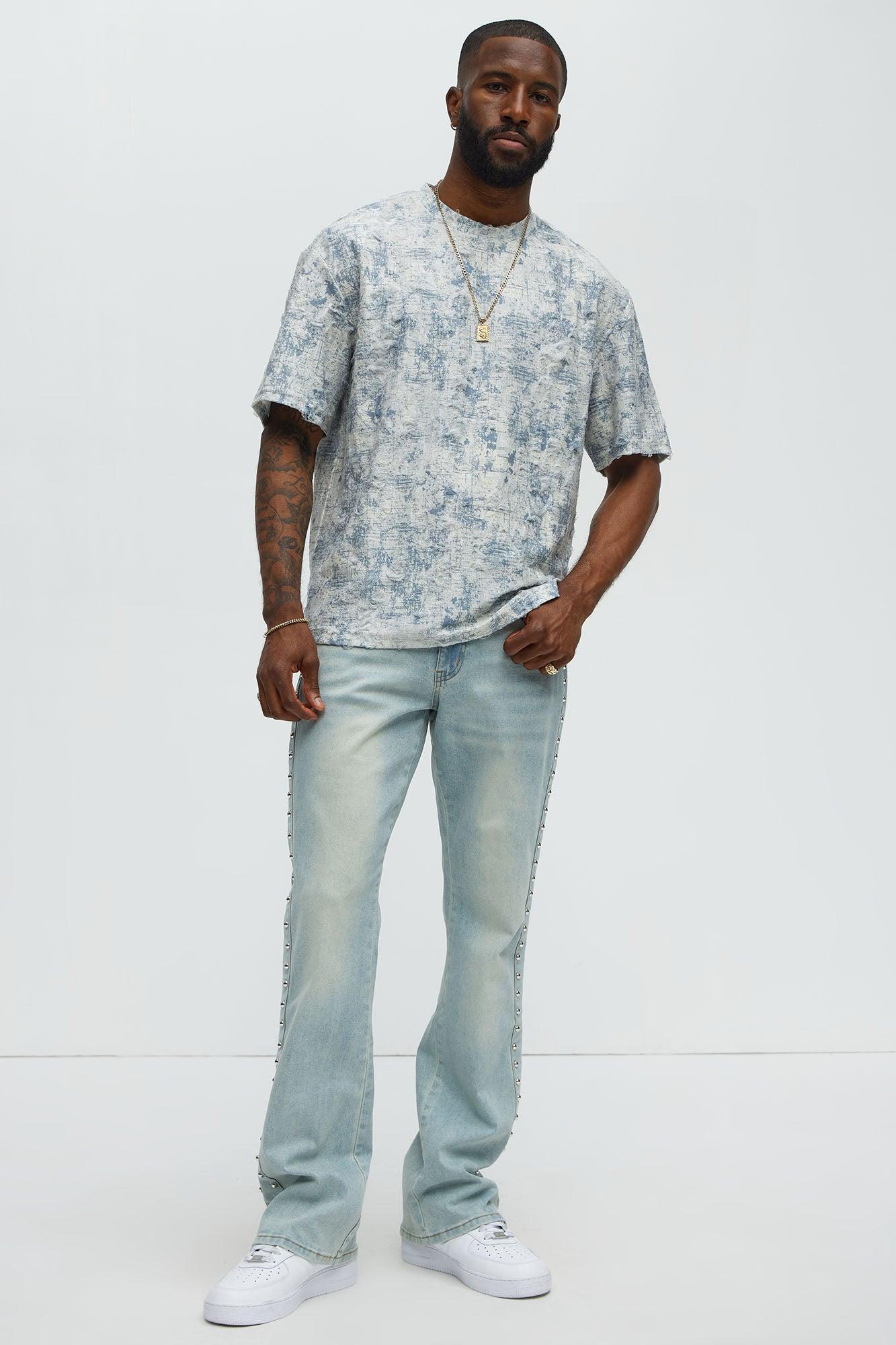 Distressed Relaxed Short Sleeve Tee Shirt - Cream Product Image