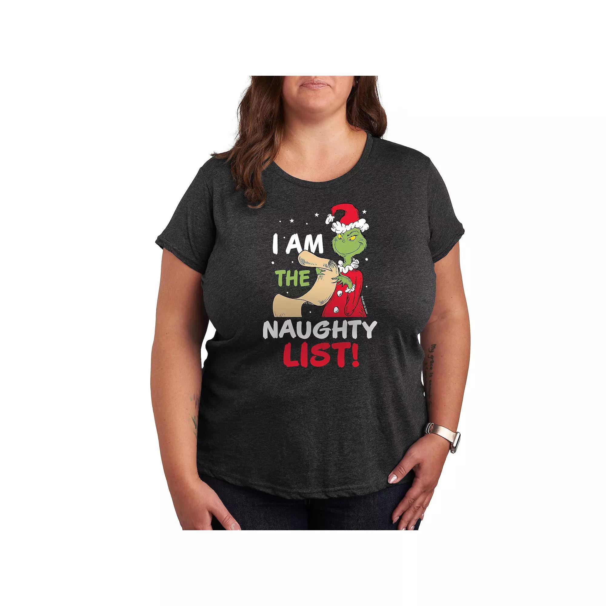 Plus Dr. Seuss The Grinch Naughty List Graphic Tee, Women's, Size: 1XL, Heather Grey Product Image