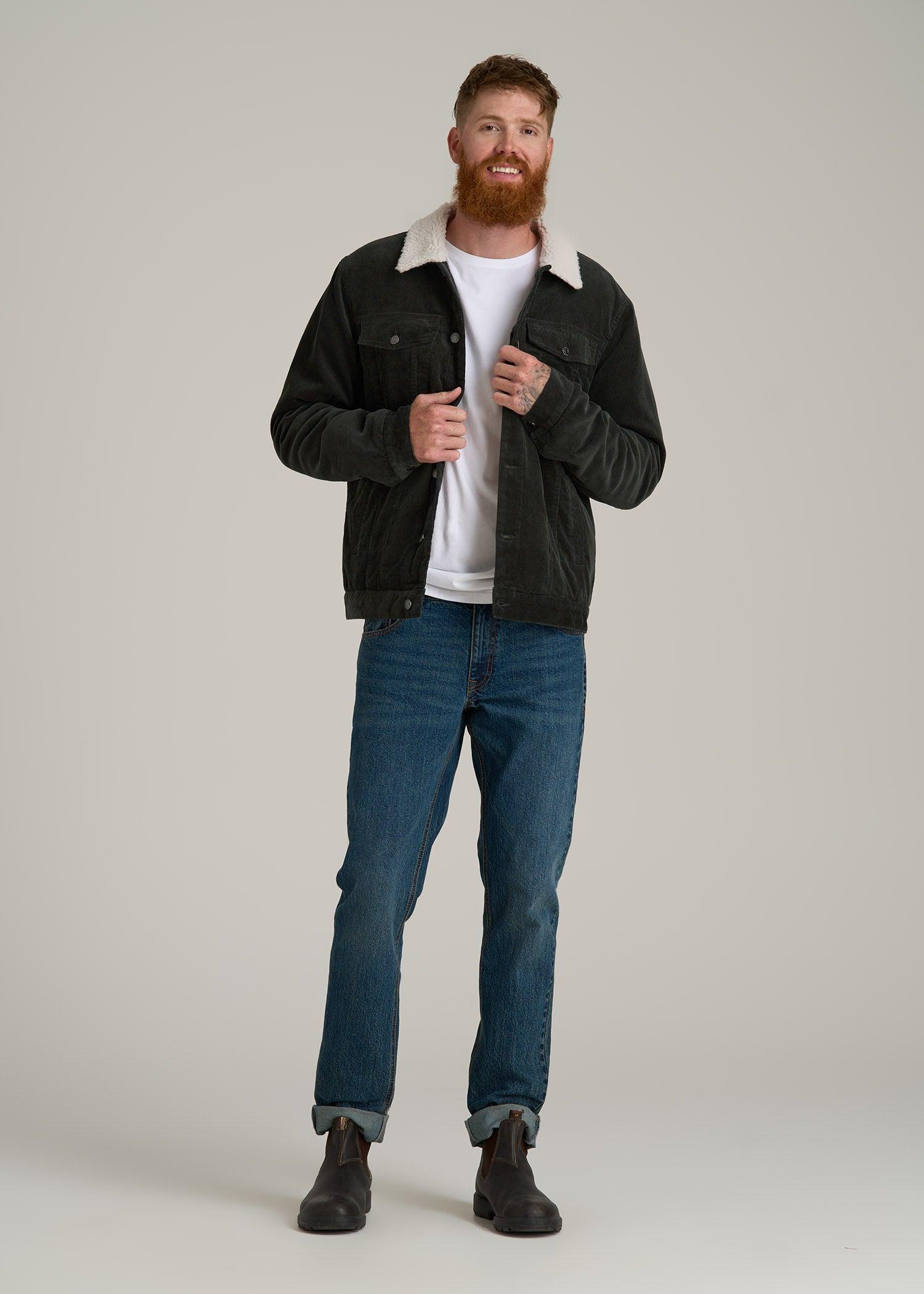 LJ&S Men's Sherpa Corduroy Tall Trucker Jacket in Boreal Green Product Image