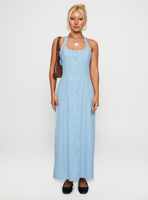 Mallorie Halter Maxi Dress Blue / Black Polka Product Image