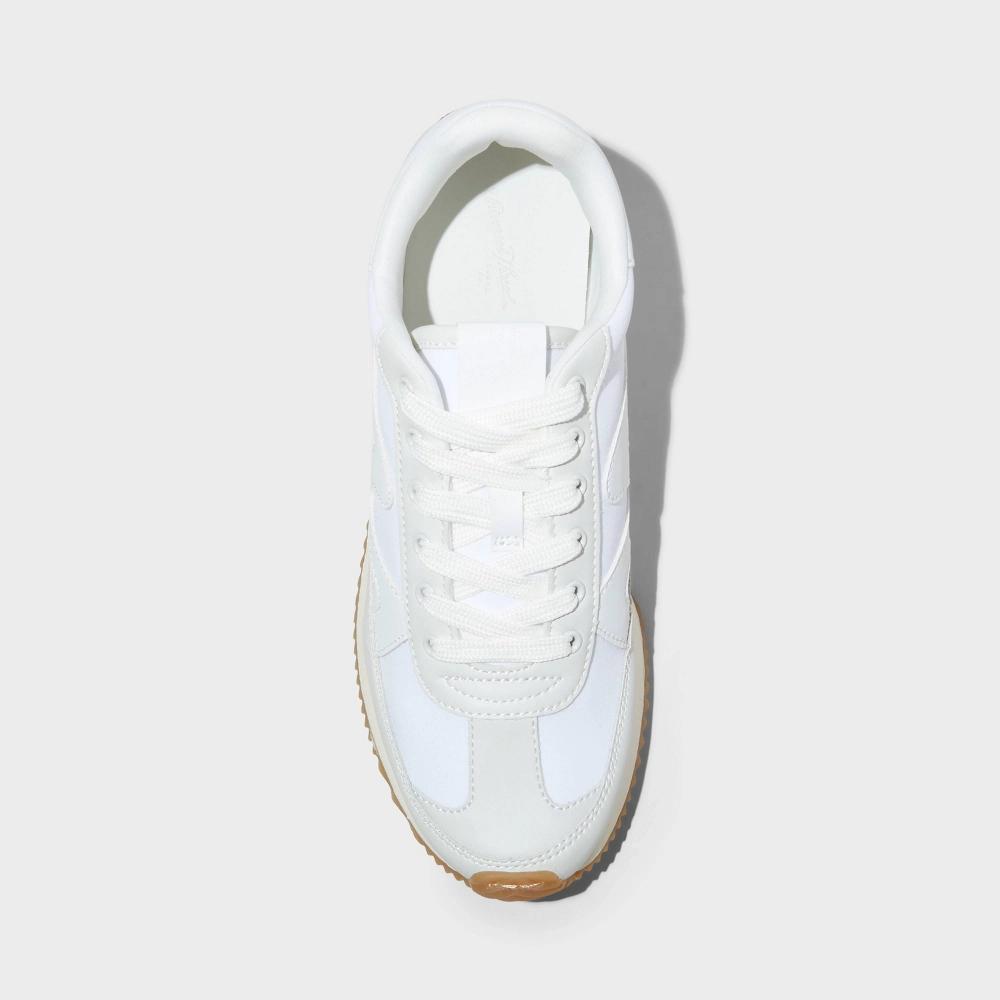 Women's Mercedes Sneakers with Memory Foam Insole - Universal Thread™ White 6.5W: Lace Up, Faux Leather, Wide Fit Product Image