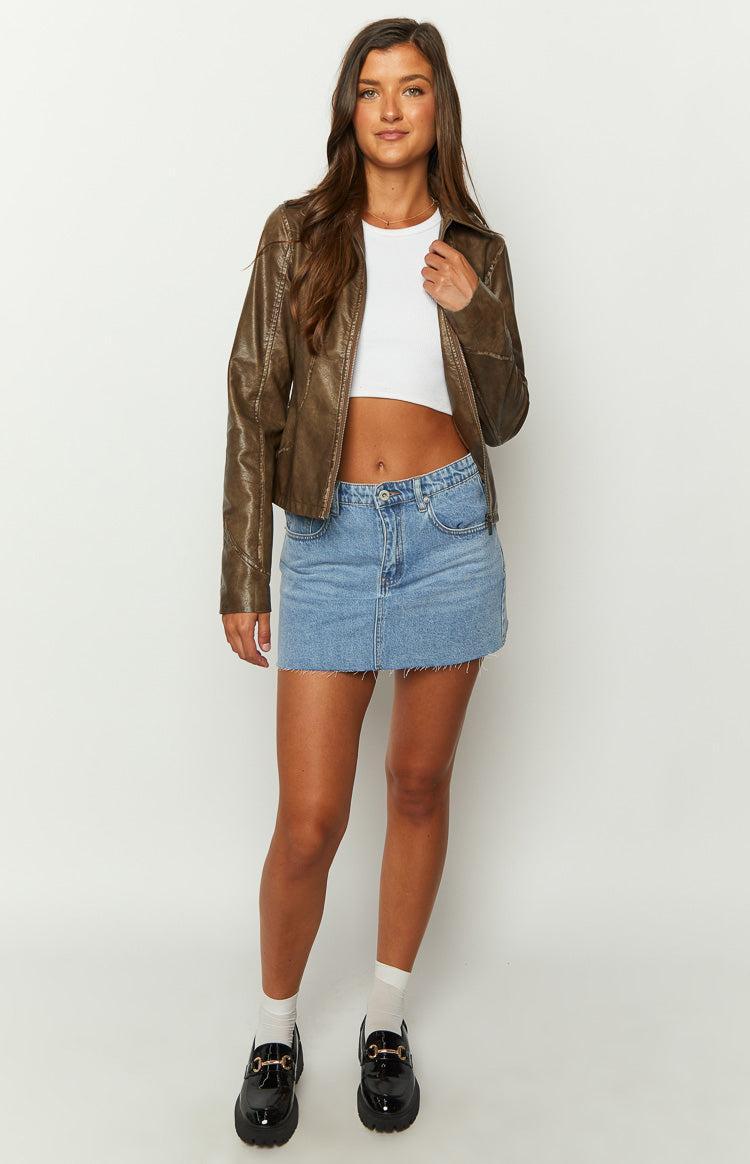 Street Style Brown PU Jacket Product Image